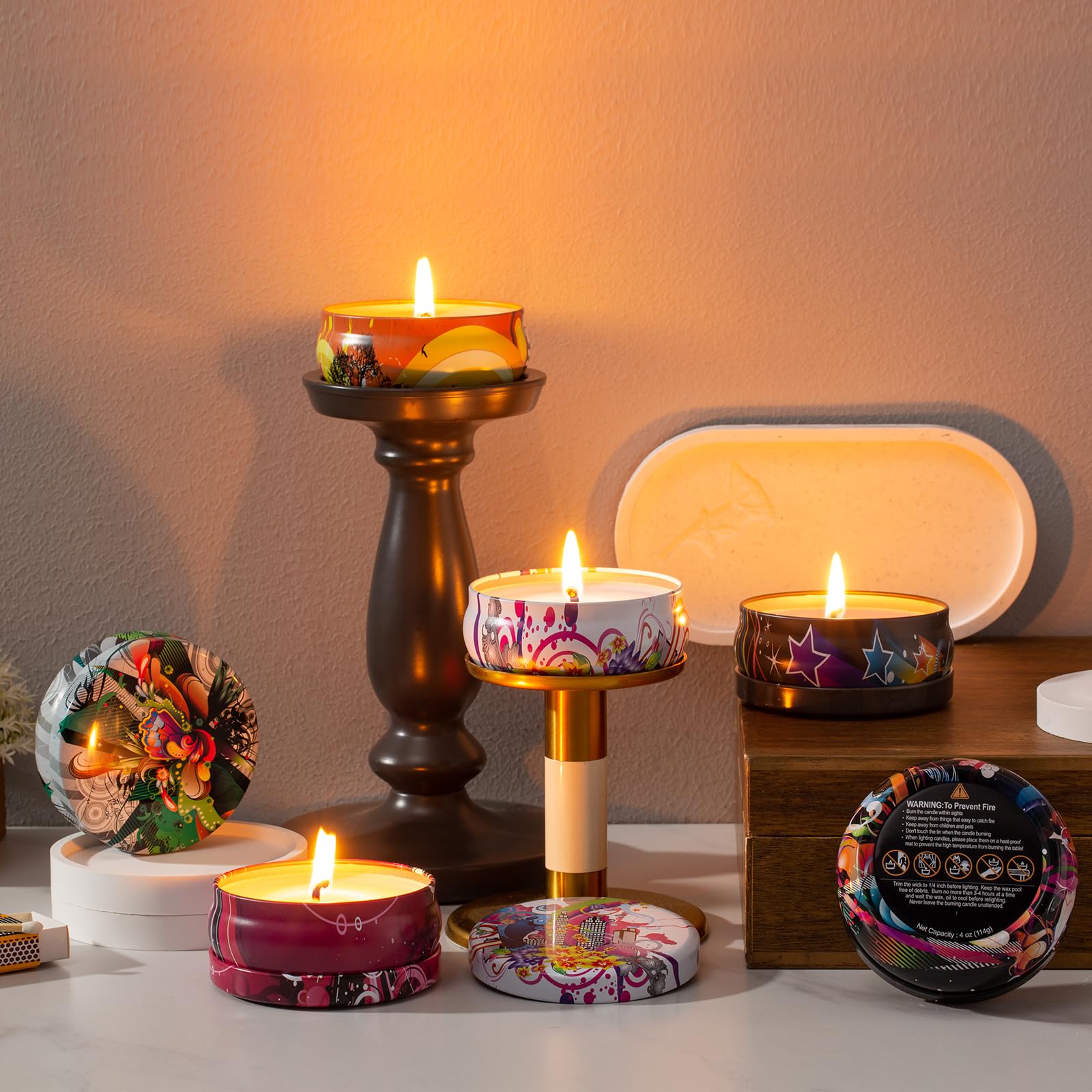 Opeshar 6-Pack 4oz Large Caliber Candle Tins with Lids - Empty Round Candle Jars for DIY Candle Making, Includes Pre-Cut Wicks, Wick Stickers & Wick Holders - Perfect for Home, Wedding, Spa & Gift Candles