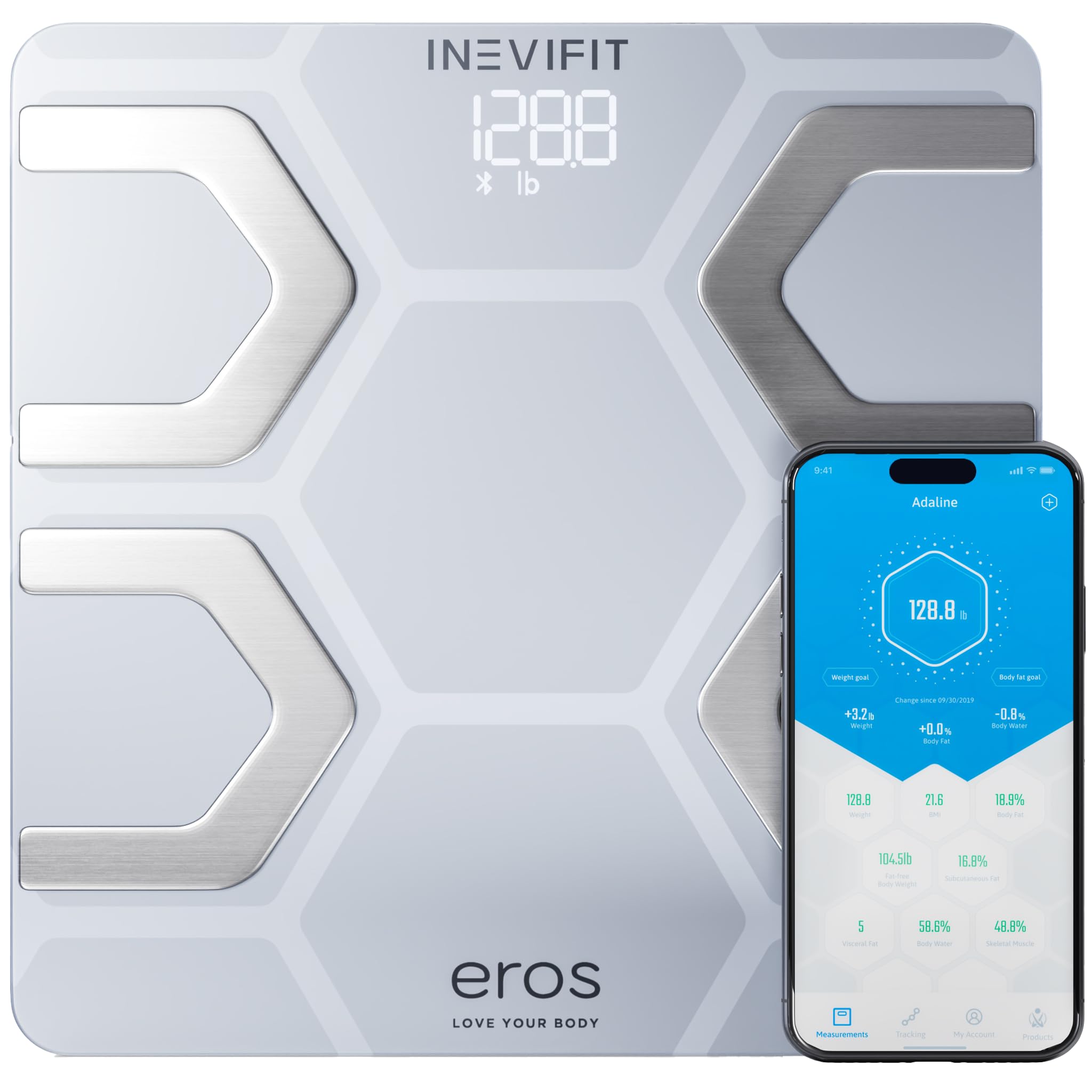 INEVIFIT EROS Bluetooth Smart Body Fat Scale & Digital Kitchen Scale - Fitness Bundle with Body Composition & Nutrition Tracking - Includes Batteries - Perfect for Home Gym & Healthy Cooking