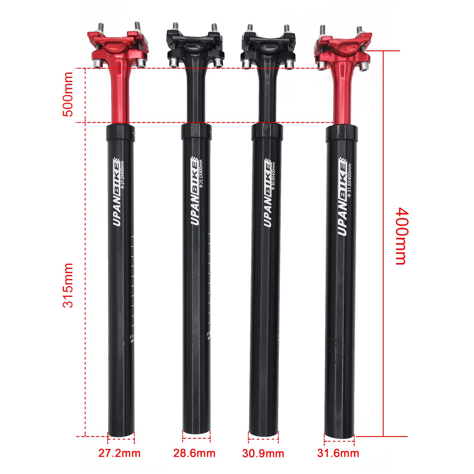 UPANBIKE 400mm Bike Suspension Seatpost - Shock Absorber Seat Post for Mountain Bike, BMX & Road Bike - Compatible with φ27.2mm/28.6mm/30.9mm/31.6mm - Perfect for Off-Road Cycling, Commuting & Bumpy Trails