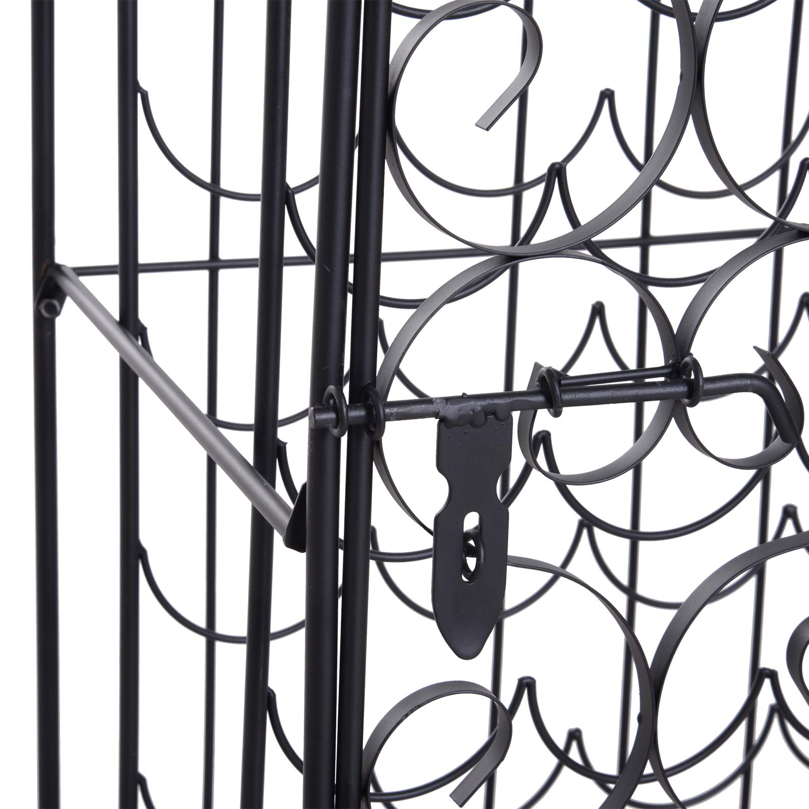 HOMCOM 35 Bottle Black Wrought Iron Wine Rack Cabinet with Lock - Freestanding Wine Storage for Home, Bar, Restaurant, or Cellar Organization