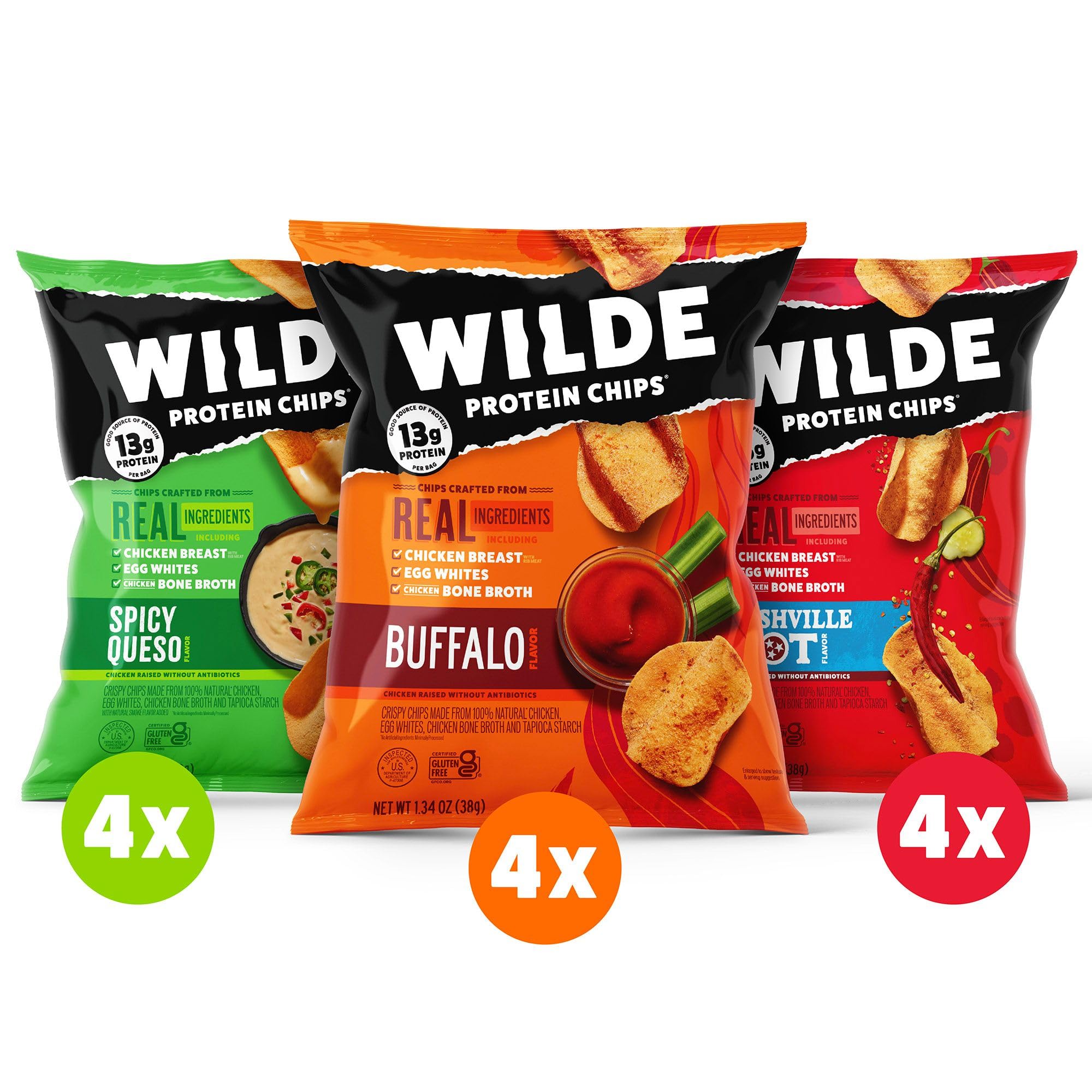 Keto Protein Chips Spicy Variety Pack - Gluten Free Snacks for Workout & Travel
