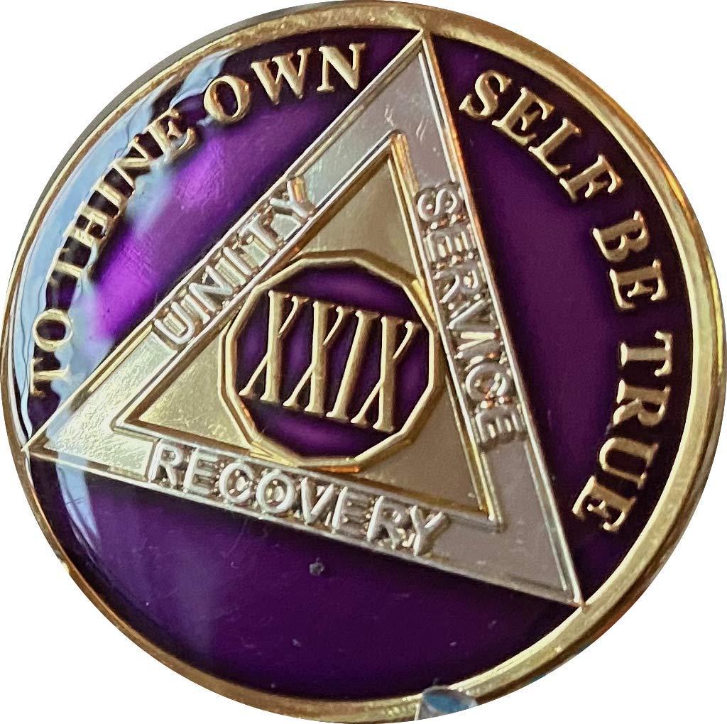 29 Year AA Medallion Metallic Purple Tri-Plate Sobriety Chip XXIX - Commemorative Recovery Token for Alcoholics Anonymous Milestones, Sobriety Gifts & 12 Step Programs