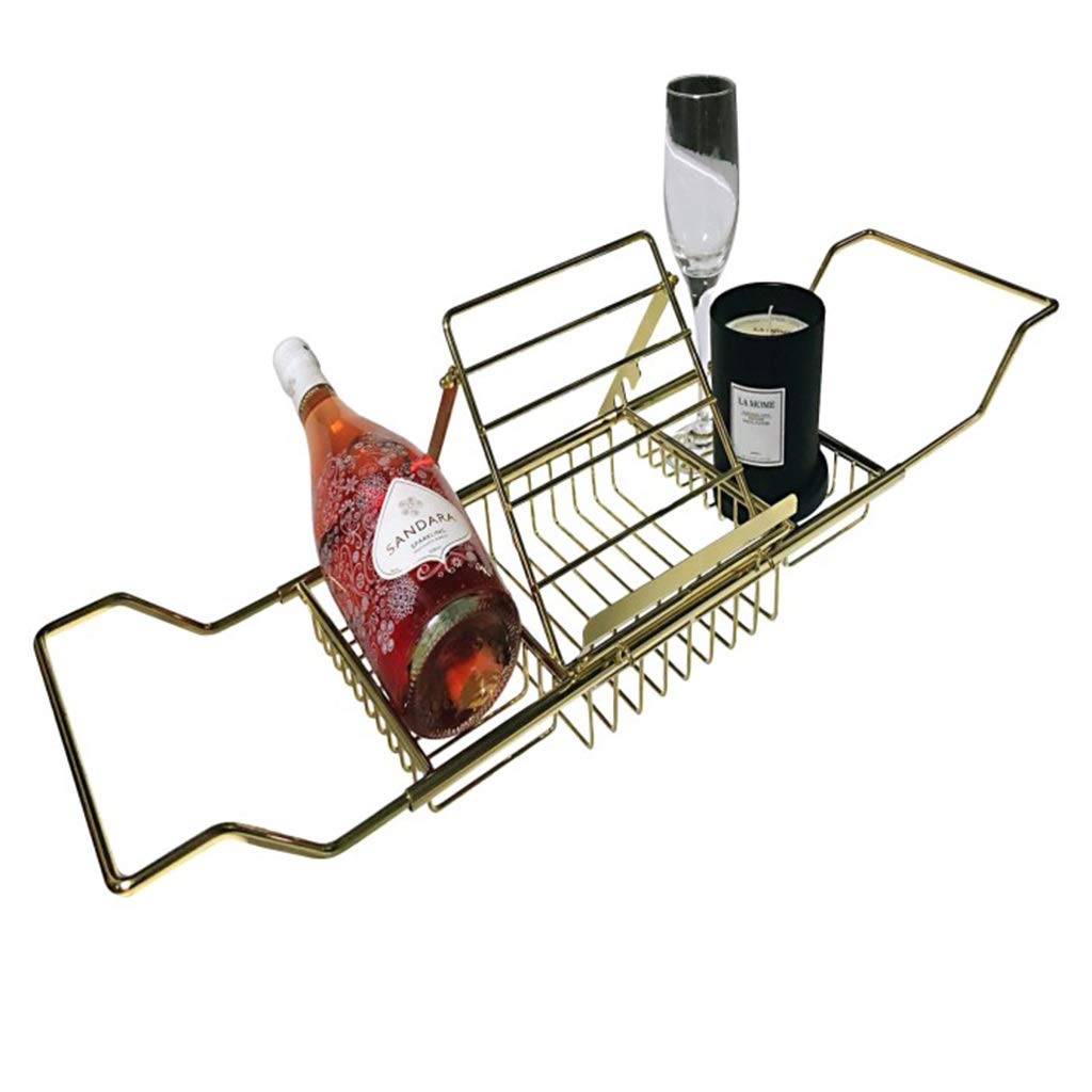Premium Stainless Steel Bathtub Caddy Tray - Adjustable Bathtub Shelf with Wine Glass Holder & Book Stand, Gold Finish (20