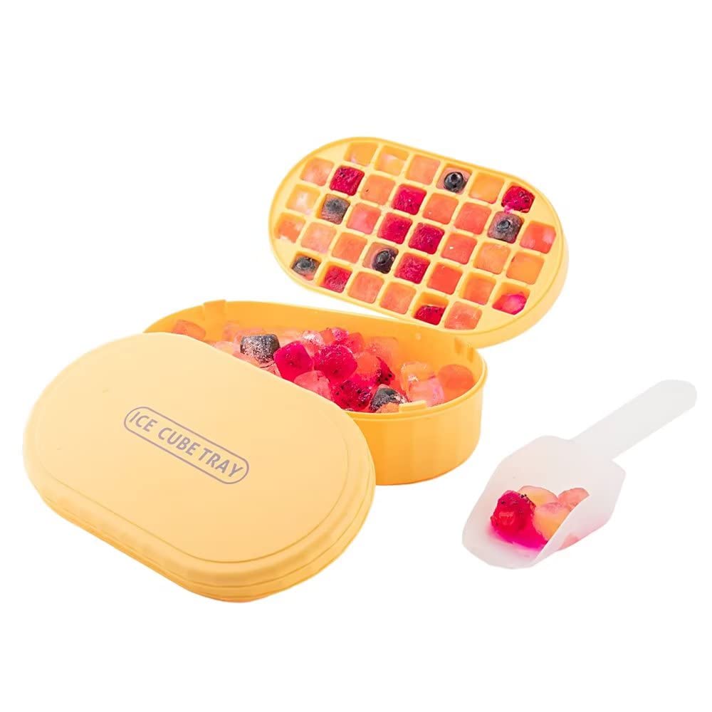 Non-Spill Silicone Ice Cube Tray with Lid - 36 Grids Easy Press Ice Mold for Freezer, Whiskey & Cocktails | Perfect for Home Bars, Parties & Summer Drinks (Yellow, 1 Layer)