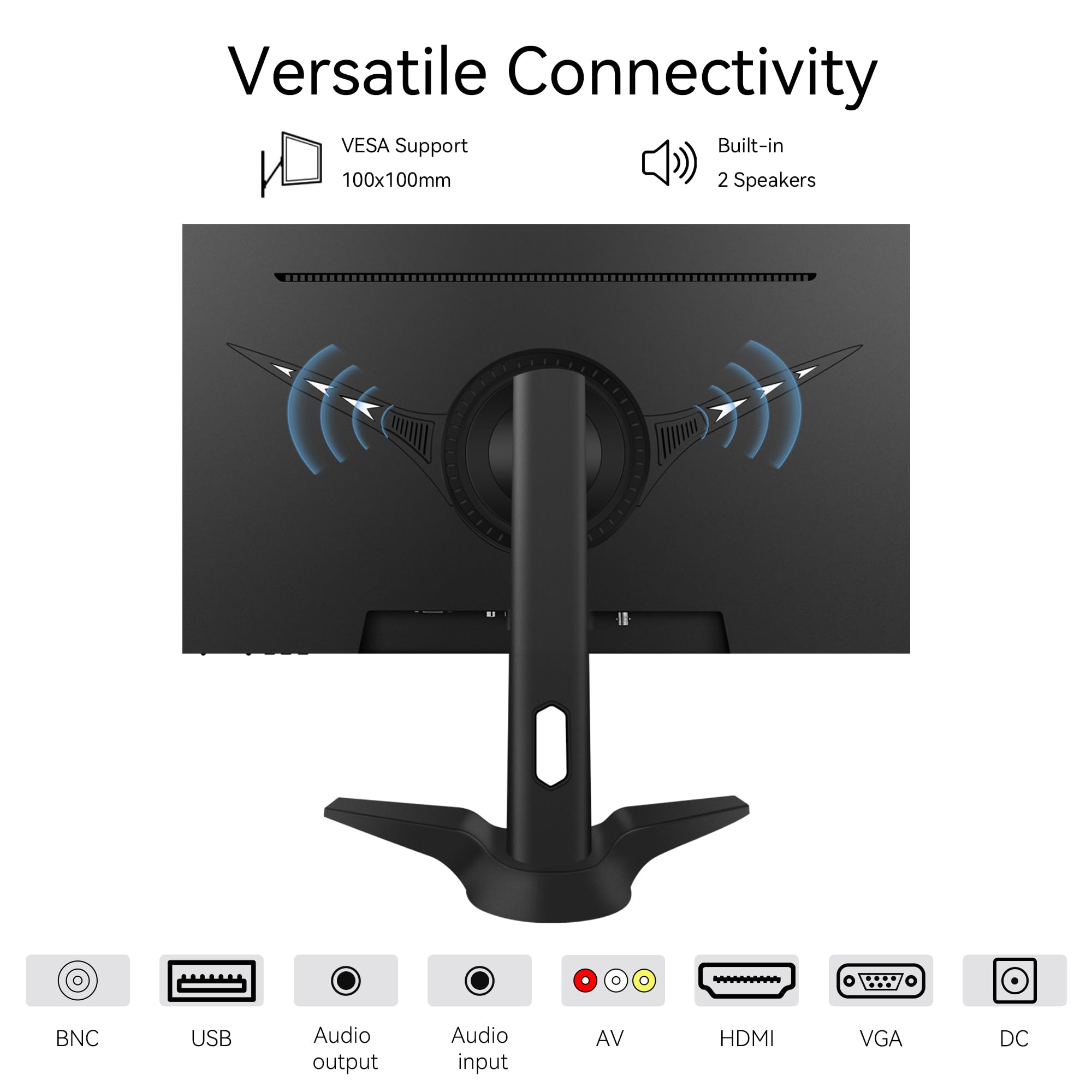 23.8 Inch Frameless Computer Monitor 1920x1080 Full HD Vertical Display with HDMI VGA AV BNC USB Ports, Multi-Function Stand, VESA Mount, Built-in Speakers for Office, Home, Gaming, and Design