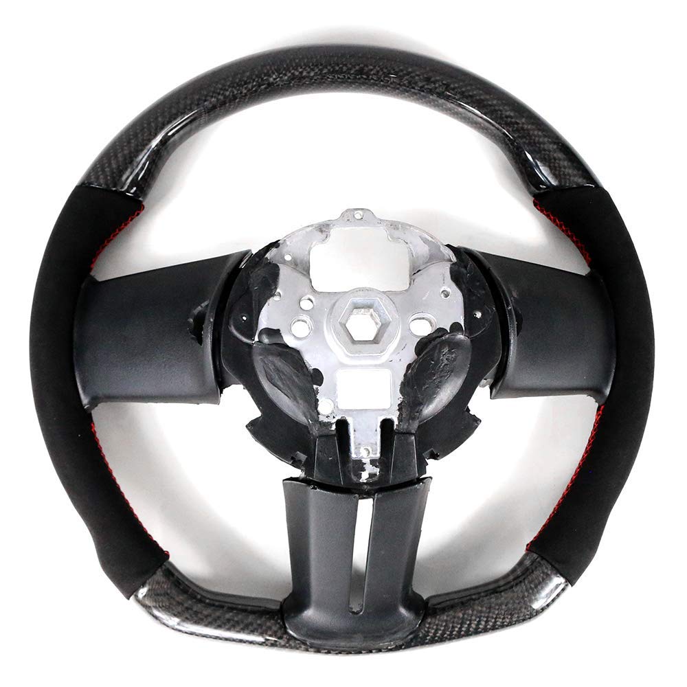 FREEMOTOR802 Carbon Fiber Racing Steering Wheel Replacement for 2010-2014 Ford Mustang - Synthetic Suede with Red Stitching | Upgrade Your Ride for Track Days & Street Performance