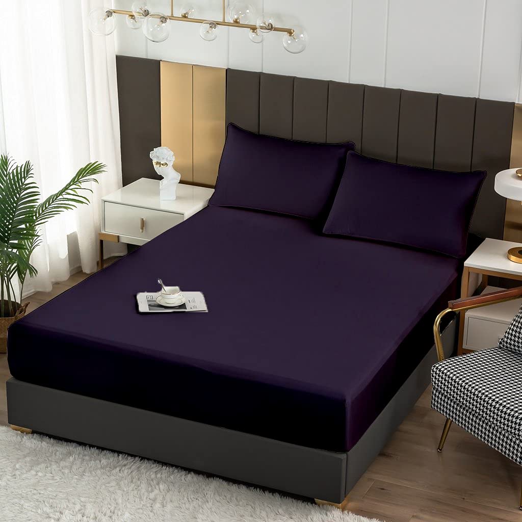 Premium 600-Thread-Count Egyptian Cotton Fitted Sheet - King Size Navy Blue for Luxurious Bedding