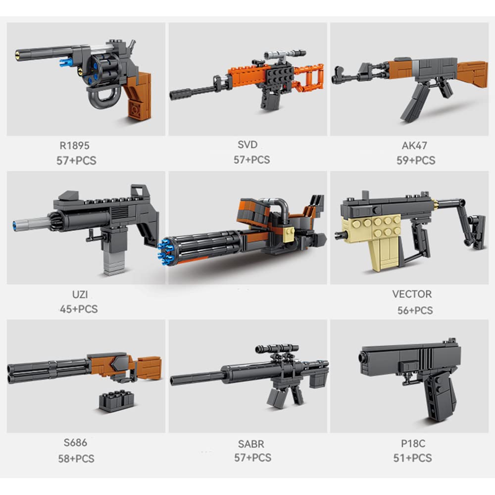 8 Mini Guns Building Blocks Toys Set - Military Weapon Models STEM Building Blocks for Kids, Creative DIY Construction Toy for Birthday Party Favors, Goodie Bags & Gifts | Perfect for Role Play, STEM Learning & Collectible Display