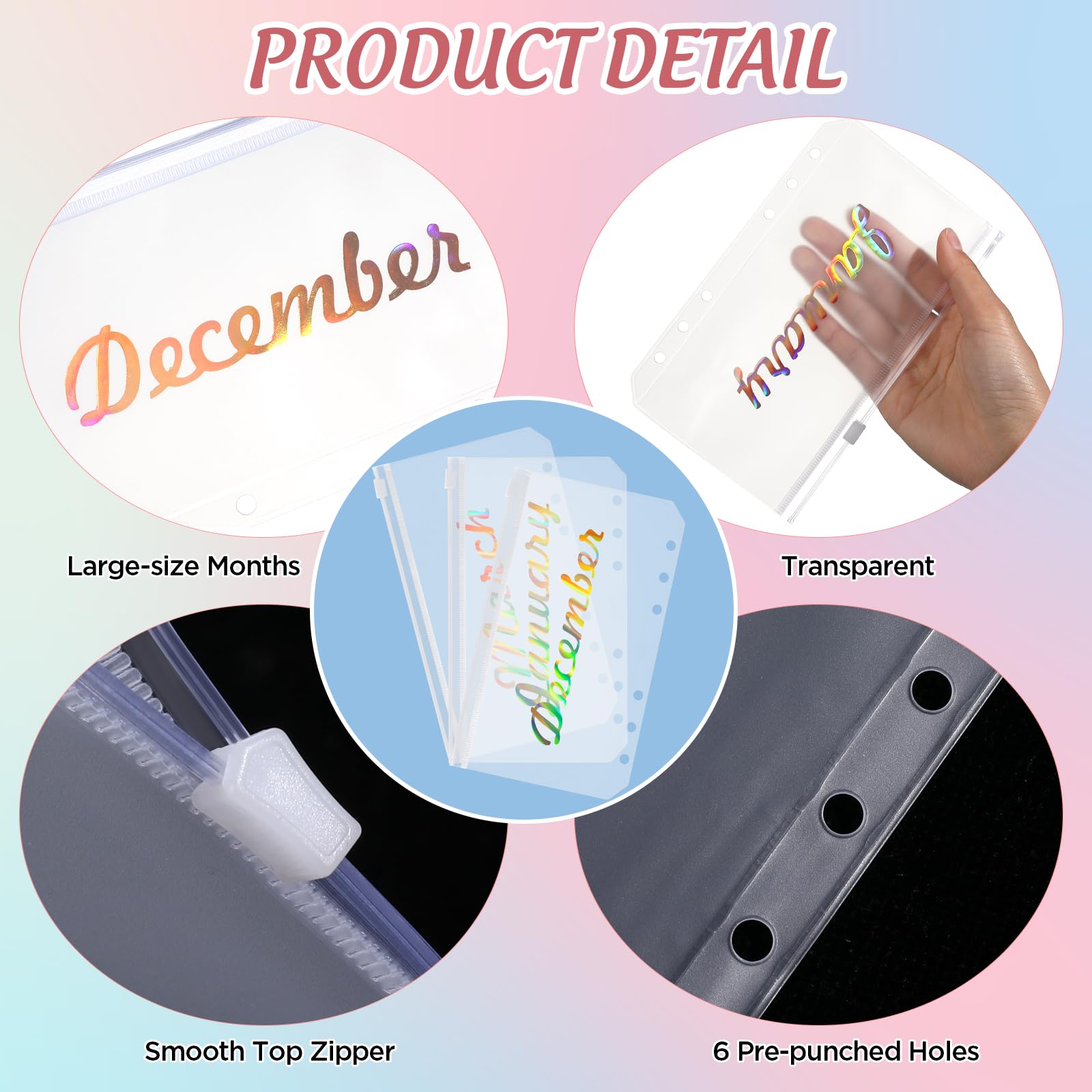 NEW A6 Glitter Budget Binder with Monthly Zipper Cash Envelopes - PVC Money Saving Planner with 6-Ring Sequin Cover & Plastic Pockets - Perfect for Cash Stuffing Challenges & Personal Finance Organization