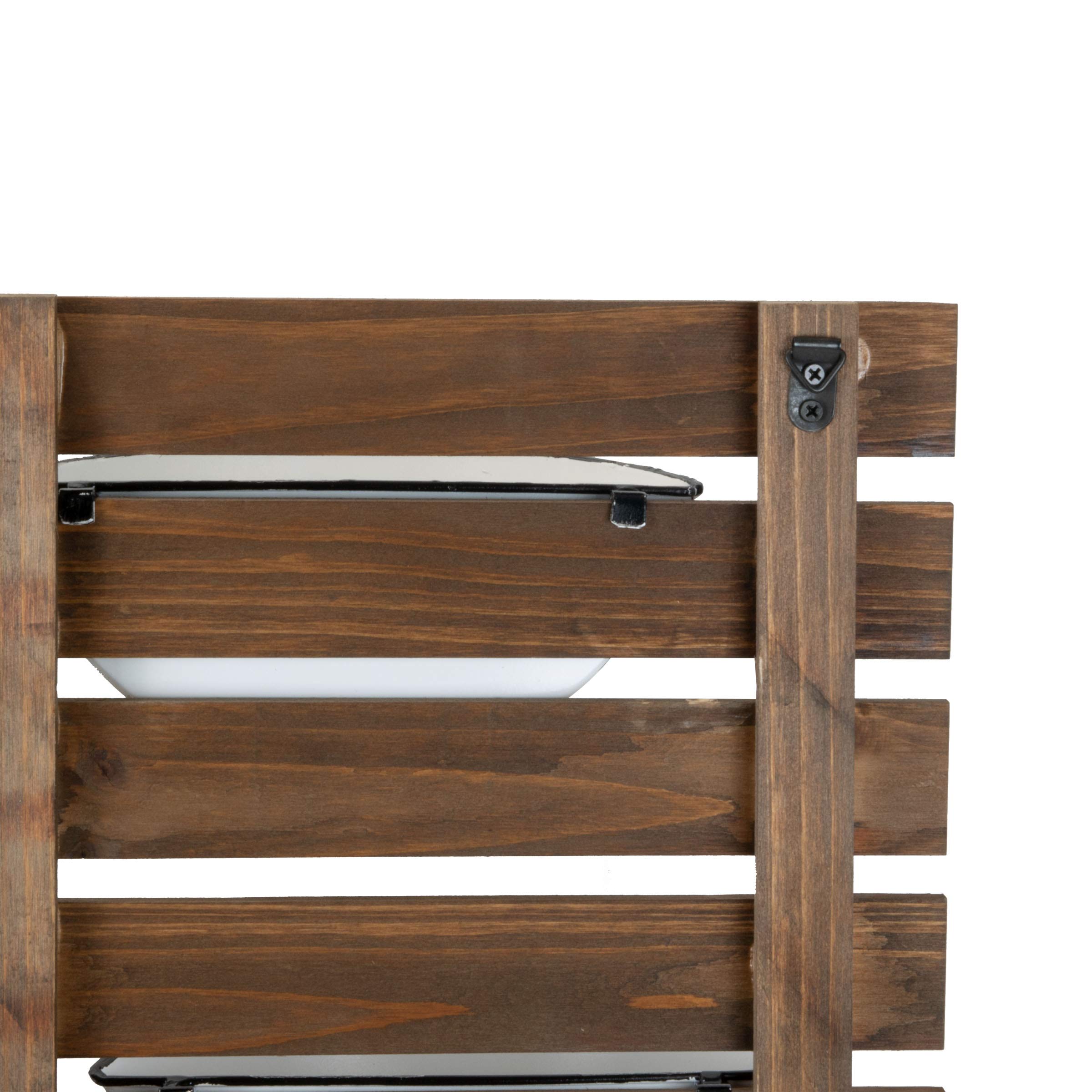 Rustic Slat Wood Wall Planter with 4 Distressed White Enamel Pots - Indoor/Outdoor Hanging Flower Box for Home Garden, Patio, Balcony Decor - Perfect for Herbs, Succulents and Small Plants