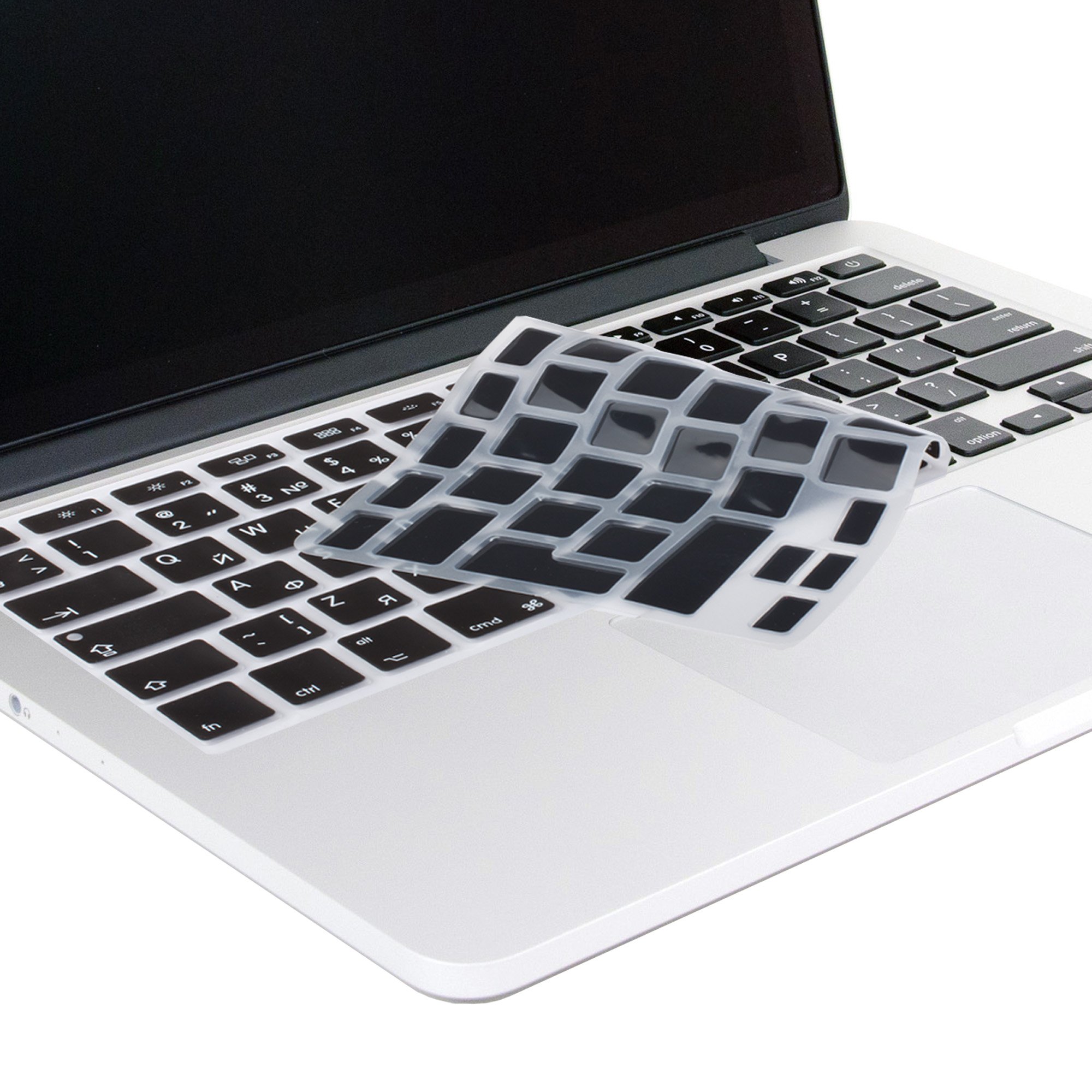 Silicone Keyboard Cover for MacBook Air 13/15/17 (2012 Release) - QWERTY Arabic Layout - Black & Transparent - Protective Dustproof Skin for Typing Comfort & Laptop Protection