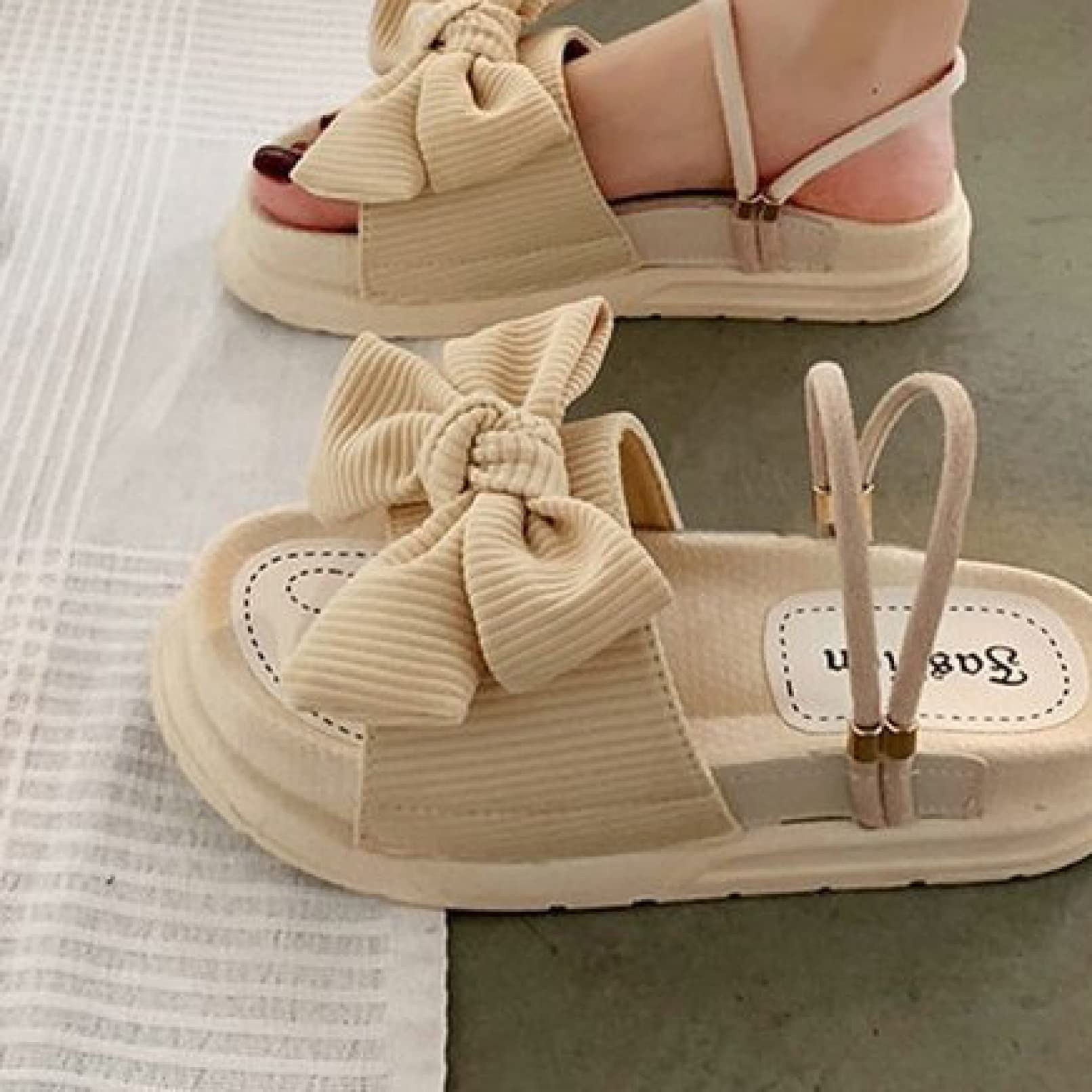 EBRICON Women's Open-Toe Platform Sandals with Bow-Knot - PU Leather Casual Slip-On Slides for Beach, Summer & Everyday Wear - Comfortable Flatform Slippers for Women
