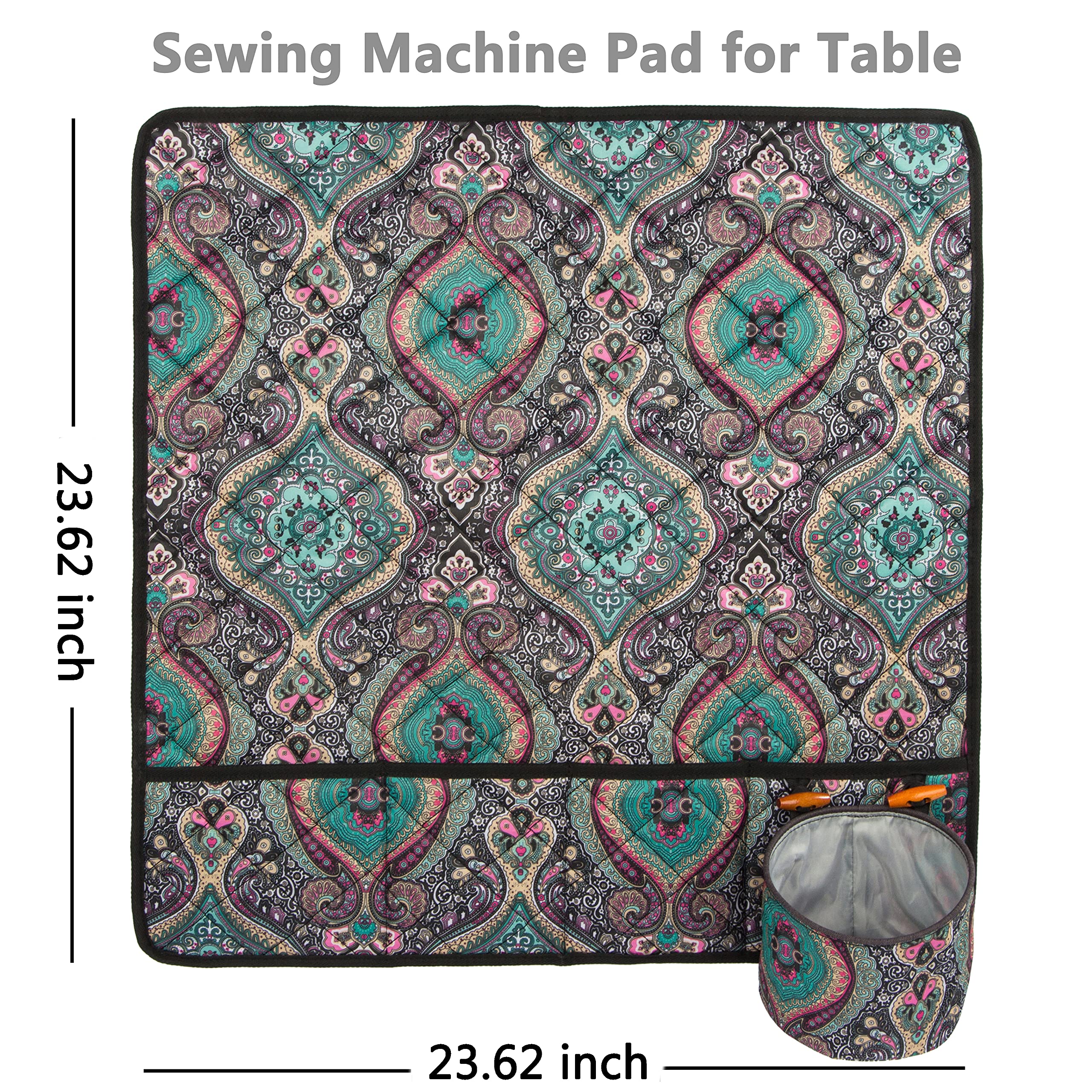 PACMAXI Sewing Machine Pad for Table with Pockets - Sewing Machine Accessories Organizer Mat in Paisley Blue - Perfect for Quilting, Crafting & Sewing Projects