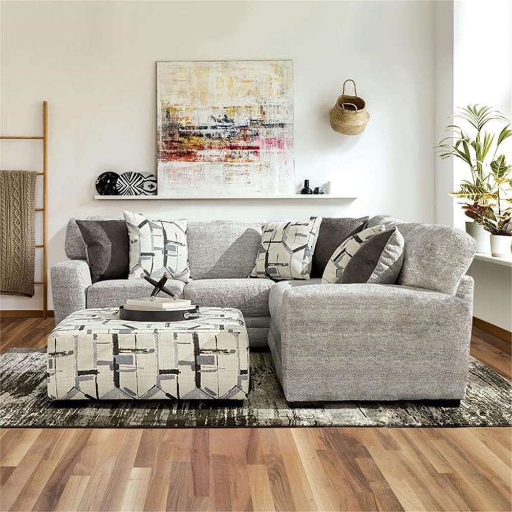 Furniture of America Amole Contemporary Chenille Upholstered Sectional Sofa in Gray - Modern Living Room Seating for Home & Office