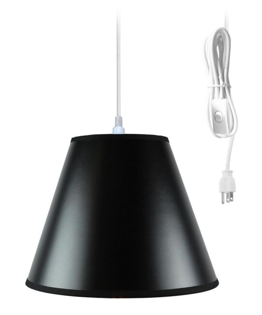 12W Swag Pendant Light Plug-in with Bold Black/Gold Shade - Modern Hanging Fixture for Kitchen Island, Dining Room, or Bedroom Lighting