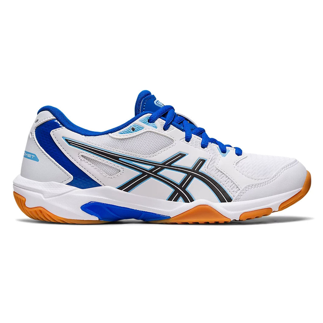 ASICS Gel Rocket 10 Women's Volleyball Shoes - Lightweight Indoor Court Sneakers for Badminton, Squash & Tennis (White/Blue) - Perfect for Gym Training & Competitive Sports