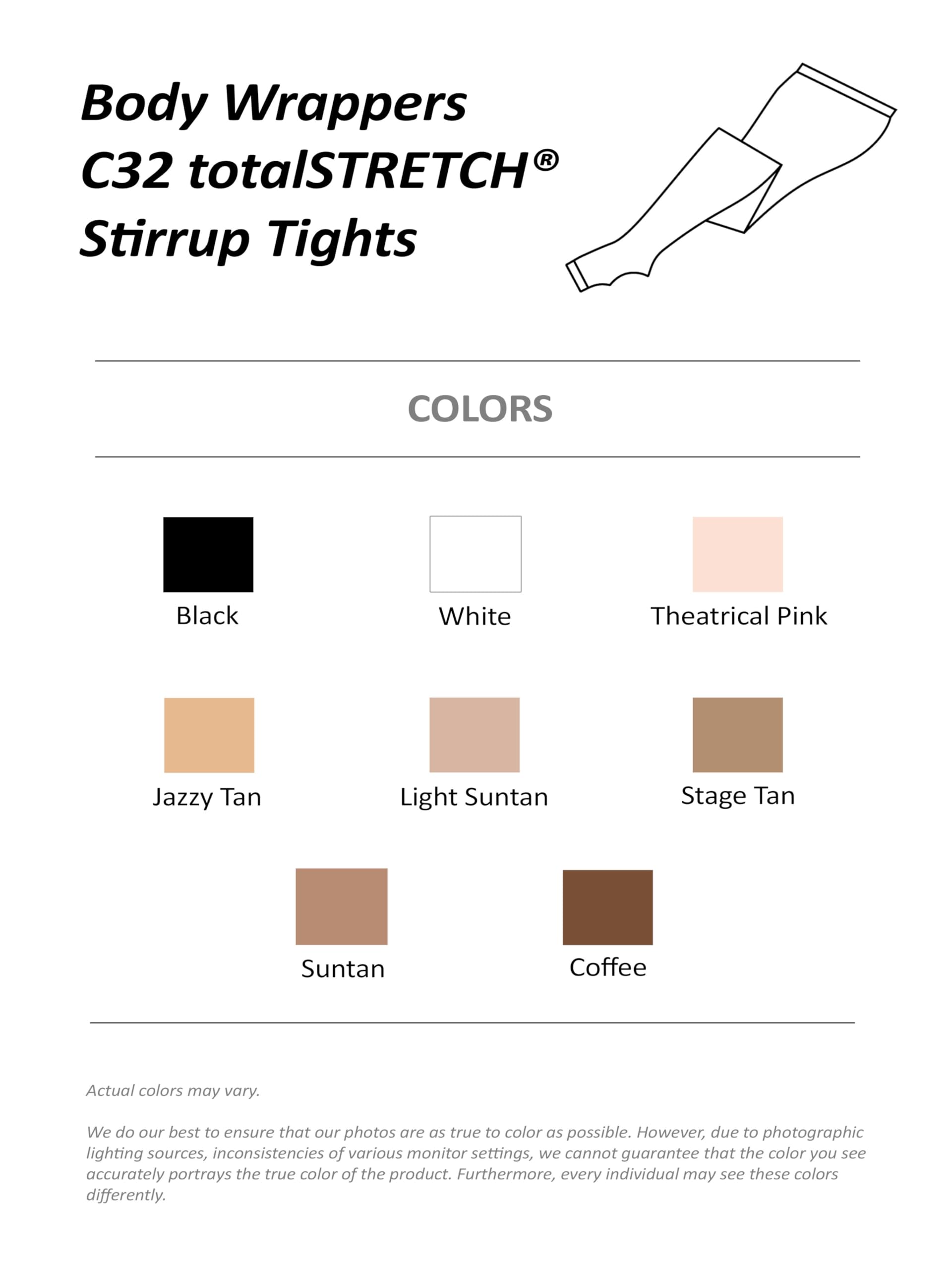 Body Wrappers Girls' Dance Stirrup Tights - Style C32 - Ballet, Jazz & Gymnastics Stretchable Performance Leggings for Kids