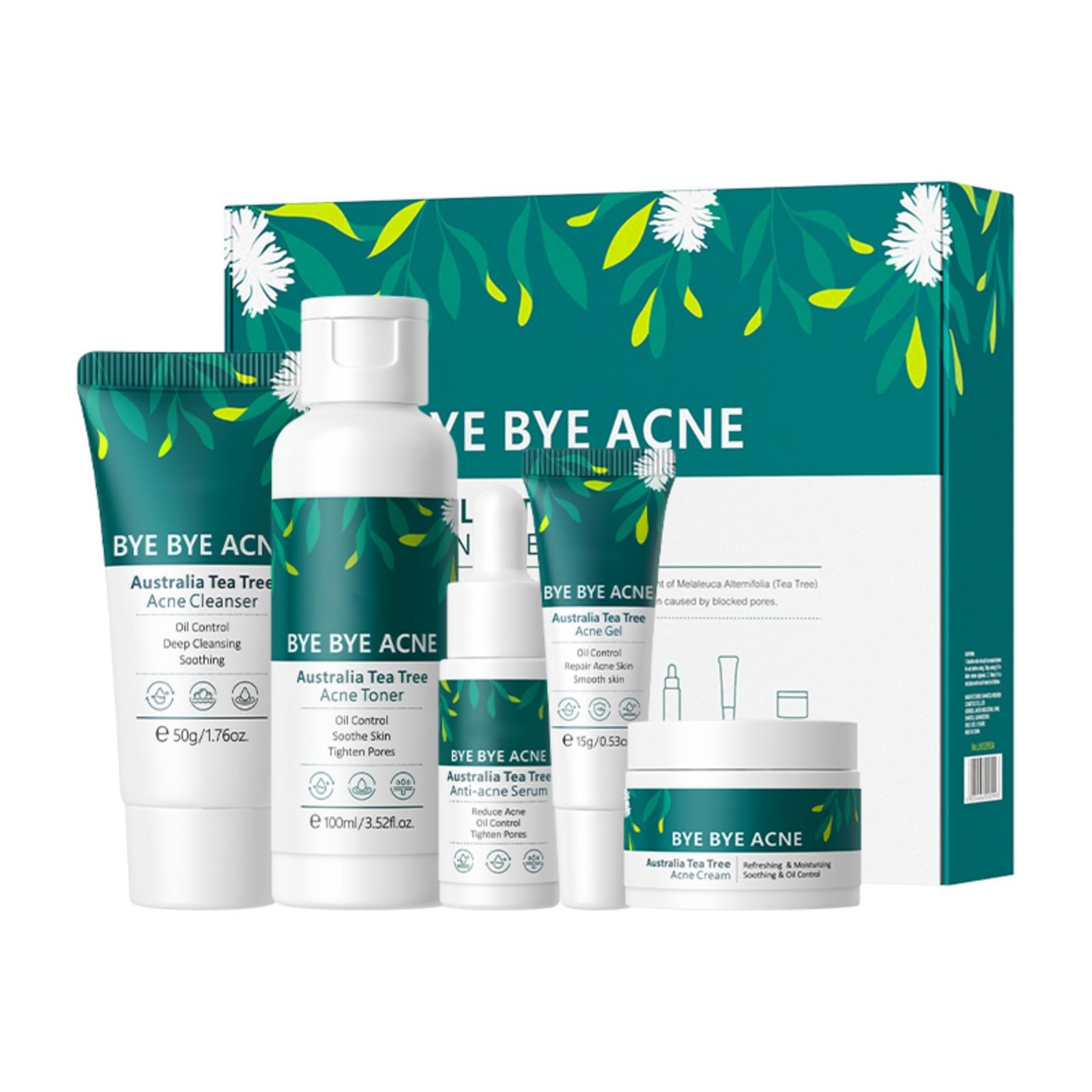 Tea Tree Essential Oil Acne Treatment Skincare Set - Cleanser, Toner, Serum & Gel for Teens 10-12 | Face Care Kit for Boys & Girls | Perfect for Daily Routine & Teen Skin Problems