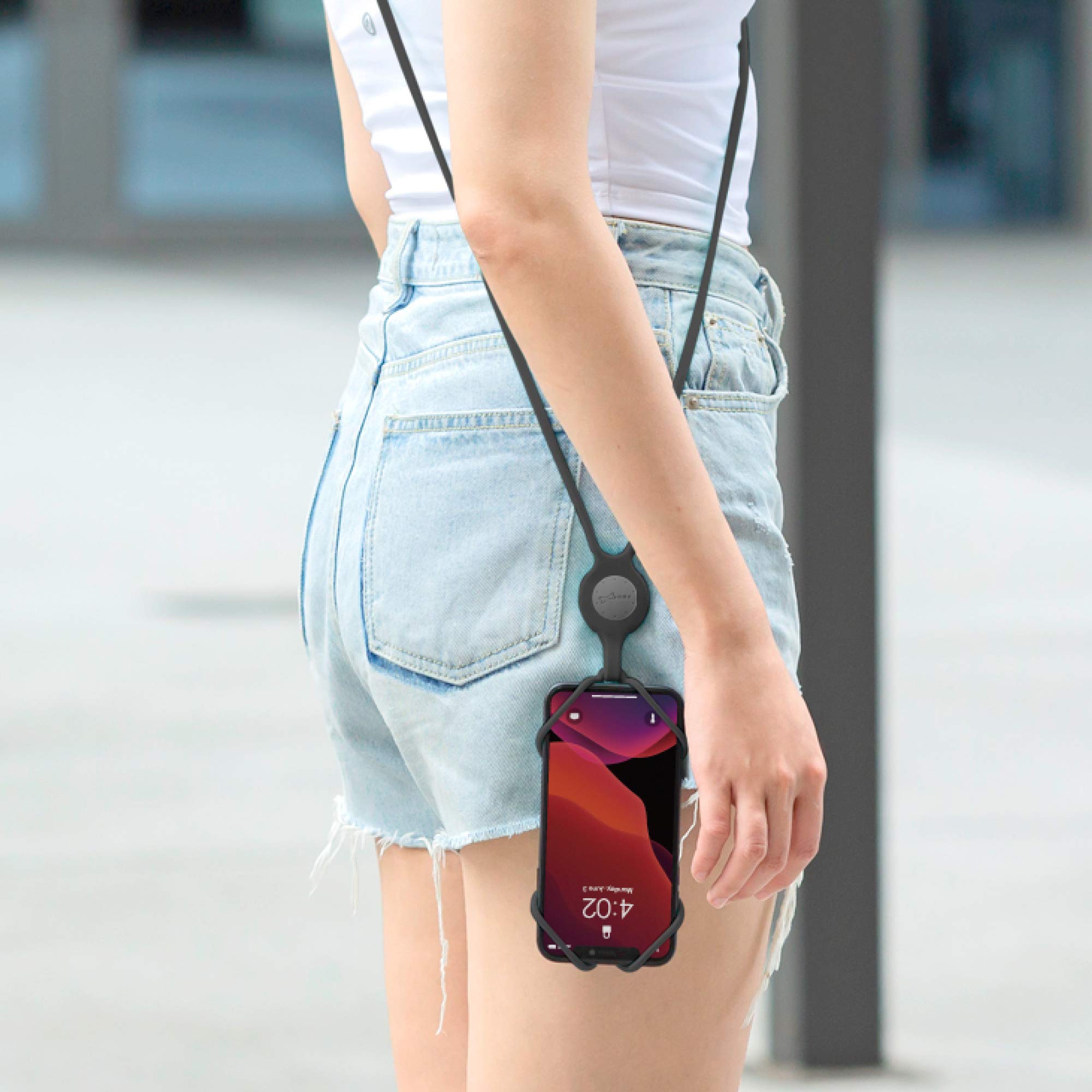 Adjustable Silicone Phone Lanyard - Universal Crossbody Phone Strap for iPhone, Samsung & Most Smartphones | Hands-Free Shoulder Holder for Running, Travel & Outdoor Activities (Black)