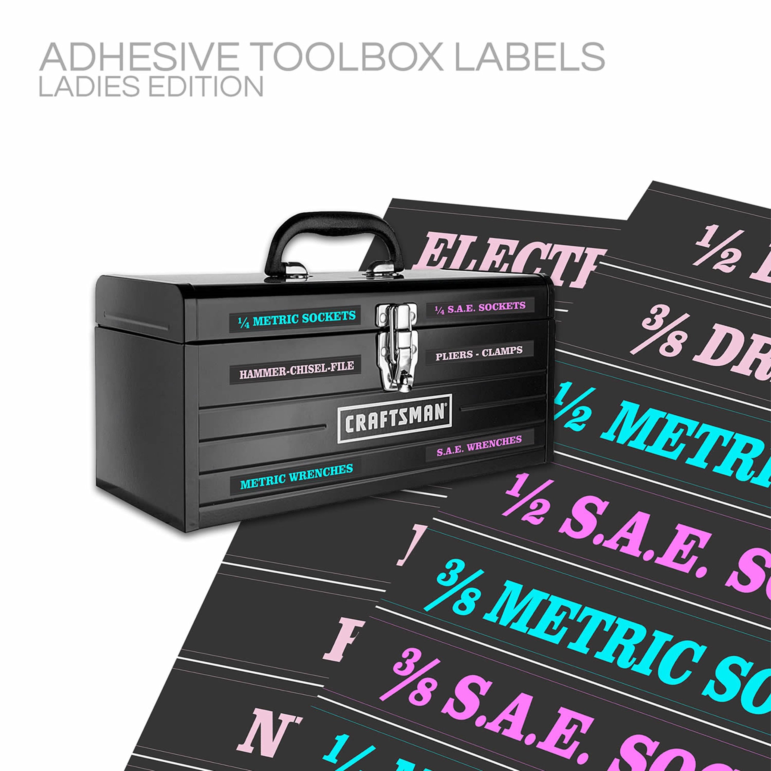 Pink Ladies Edition Adhesive Toolbox Labels - Waterproof DIY Organization Stickers for Tool Box, Garage, Workshop & Craft Room Storage (Set of 50) - Perfect for Home, Office & Industrial Use