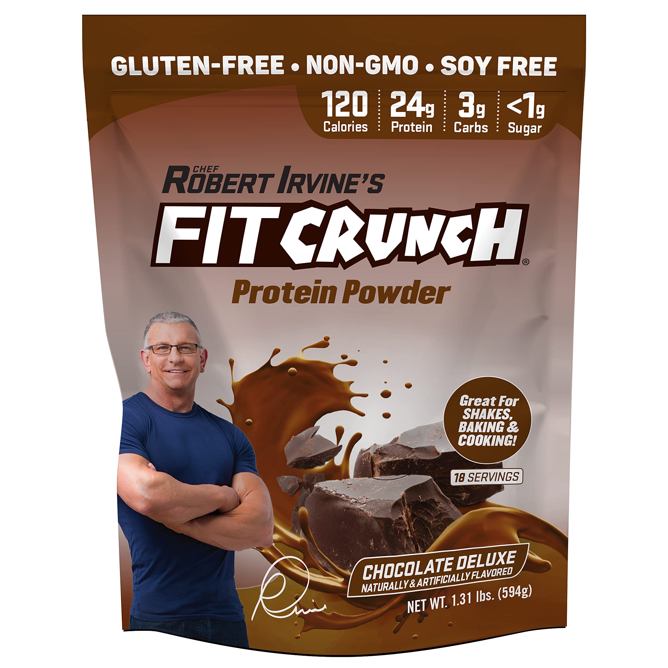 FITCRUNCH Tri-Blend Whey Protein Powder - Keto Friendly, Low Calorie, High Protein, Gluten Free & Soy Free (18 Servings, Chocolate Deluxe) for Muscle Recovery & Weight Management - Perfect for Post-Workout & Healthy Lifestyle