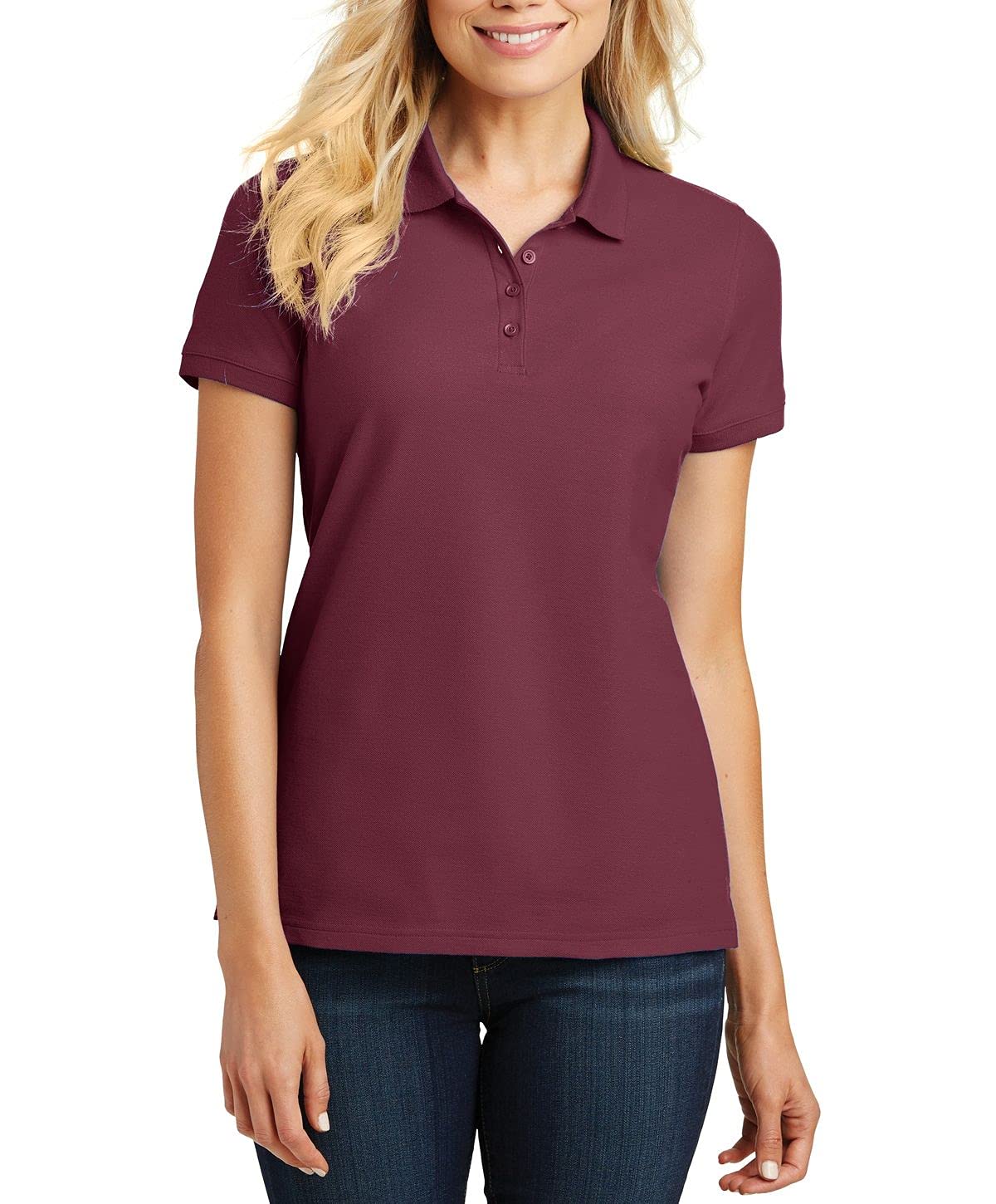 JustBlanks Women's Short Sleeve Polo Shirts - Breathable Pique Cotton 4-Button Casual Tee for Golf, Work & Everyday Wear