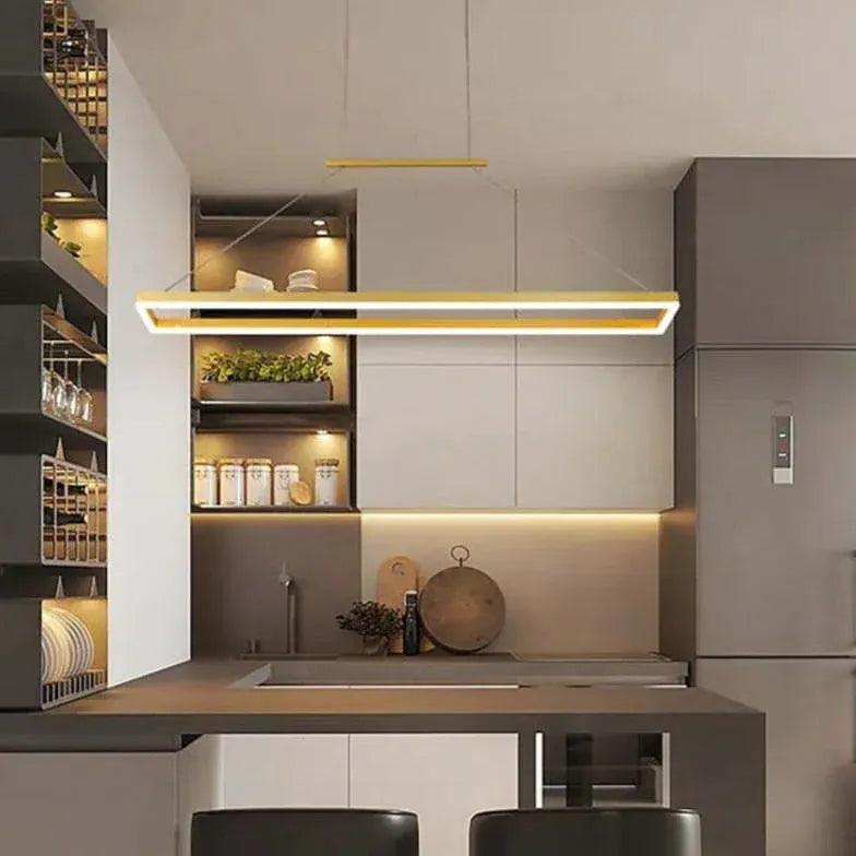 Modern Rectangular Coffee Metal LED Pendant Light - Industrial Chic Hanging Fixture for Kitchen Island, Dining Room & Office Lighting