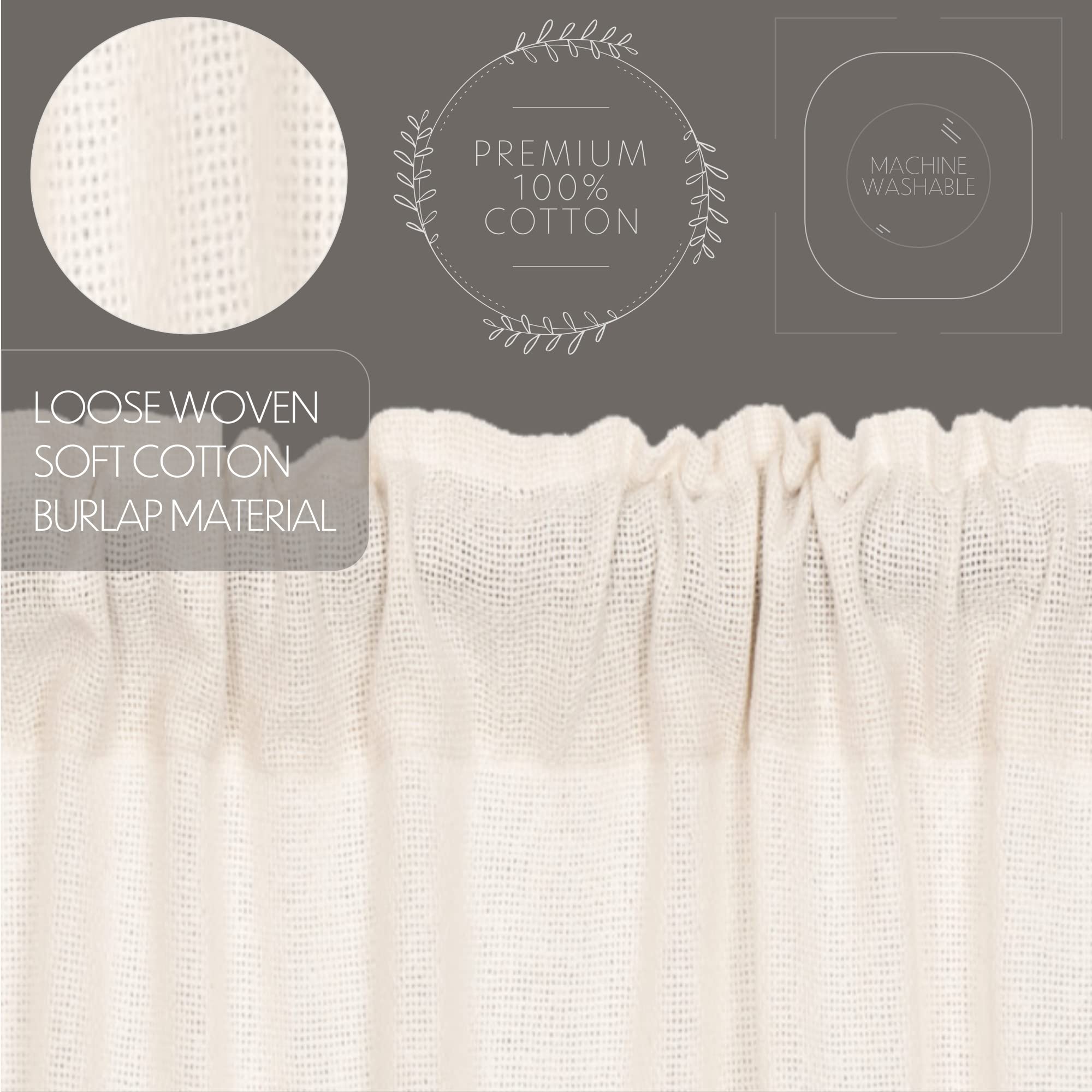 VHC Brands Burlap Antique White Farmhouse Primitive Curtains - Set of 2 Panels (36x36 Inches) - Rustic Window Treatments for Living Room, Bedroom & Kitchen Decor