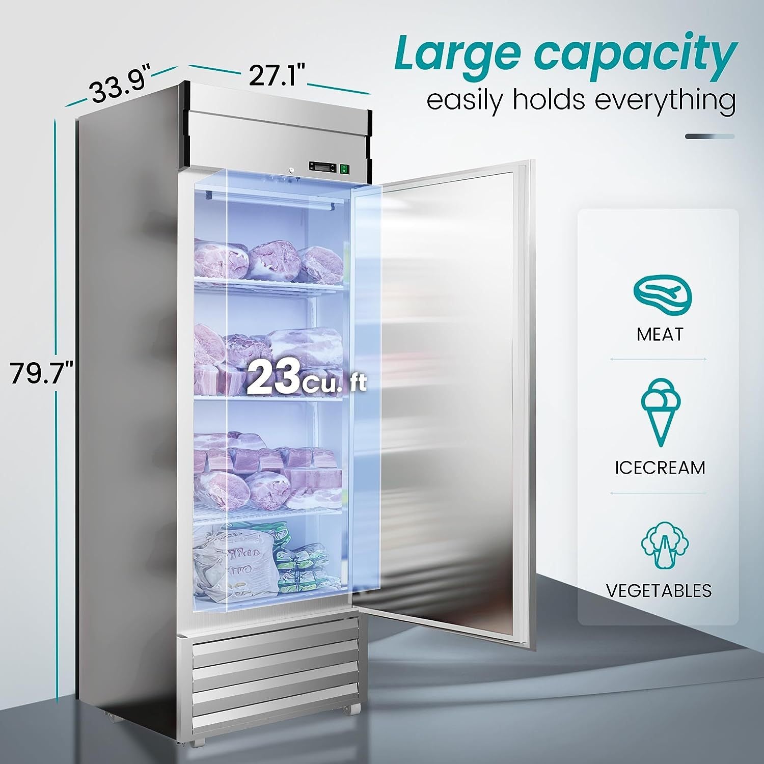 27'W Commercial Freezer Refrigerator 23 Cu. Ft - Dynamic Cooling with OmniSmart Temperature Control for Restaurants, Grocery Stores & Food Service Businesses