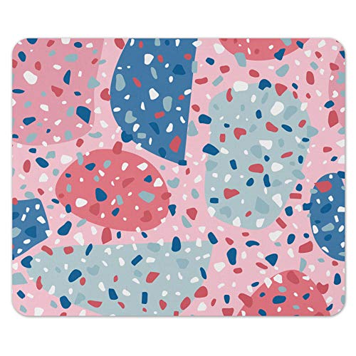 Pink & Blue Stone Terrazzo Pattern Mouse Pad - Non-Slip Rubber Base, Smooth Surface for Gaming & Office Work - Perfect for Computer, Laptop & Desk Use