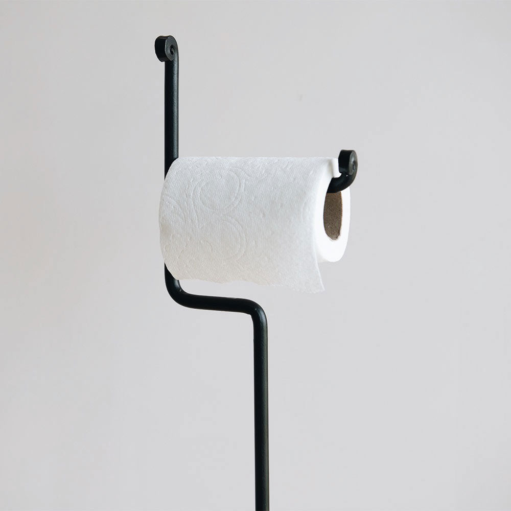 Sturdy Standing Iron Toilet Paper Holder - Bathroom Tissue Roll Stand with Heavy Duty Base - Perfect for Home, Office, and RV Use