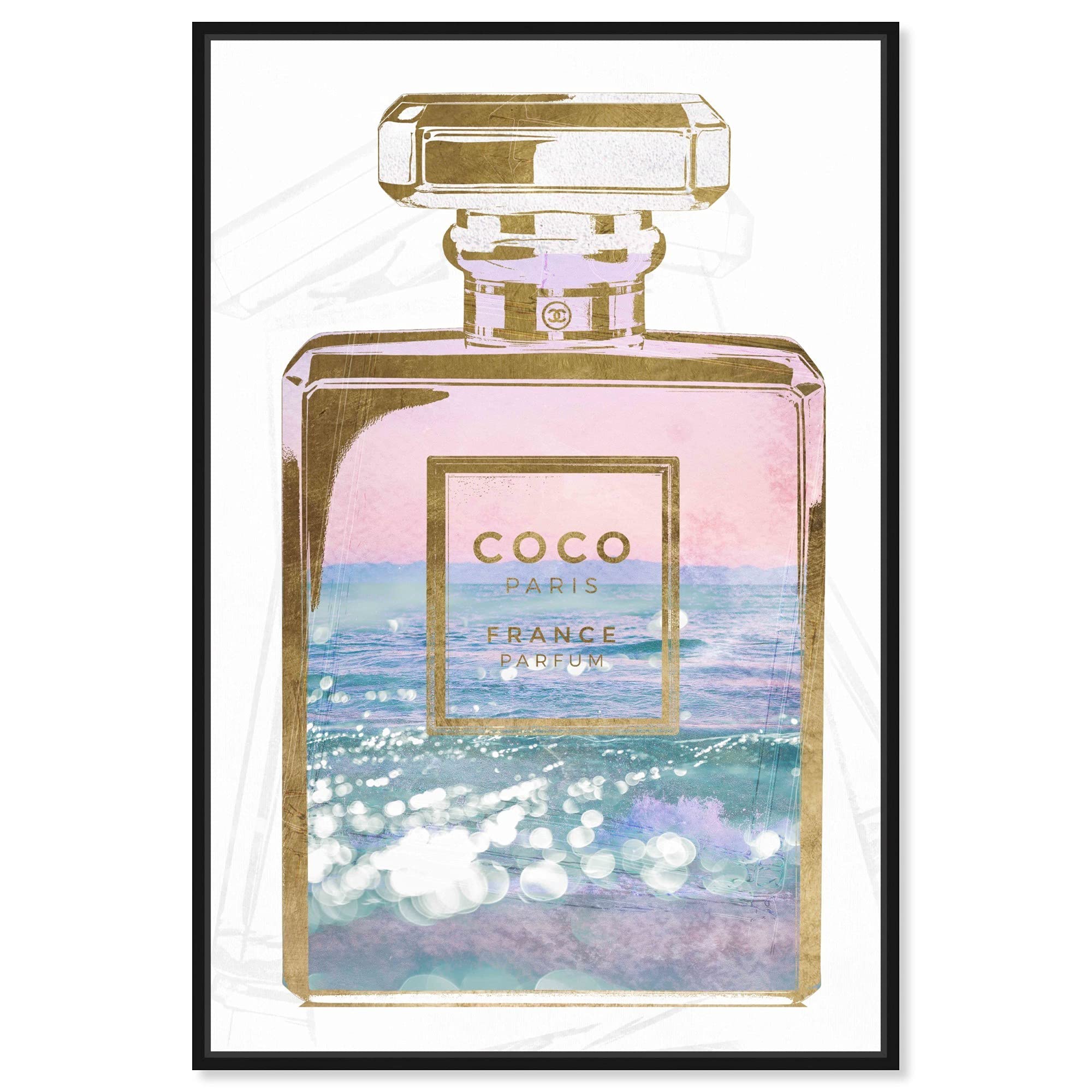 Oliver Gal Fashion and Glam Wall Art Canvas Print - Blush Ocean Spray Perfume Theme, 16x24 Inches, Black Floating Frame - Perfect for Living Room, Bedroom & Office Décor