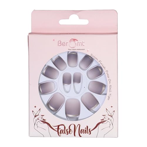 Beromt False Nails Set - 24PCS Full Cover Fake Nails with Matte Finish, Salon Ready Press On Nails for Women, Small Square Shape, Professional Quality (Color: BFN198FN) - Perfect for Parties, Weddings, Date Nights & Daily Wear