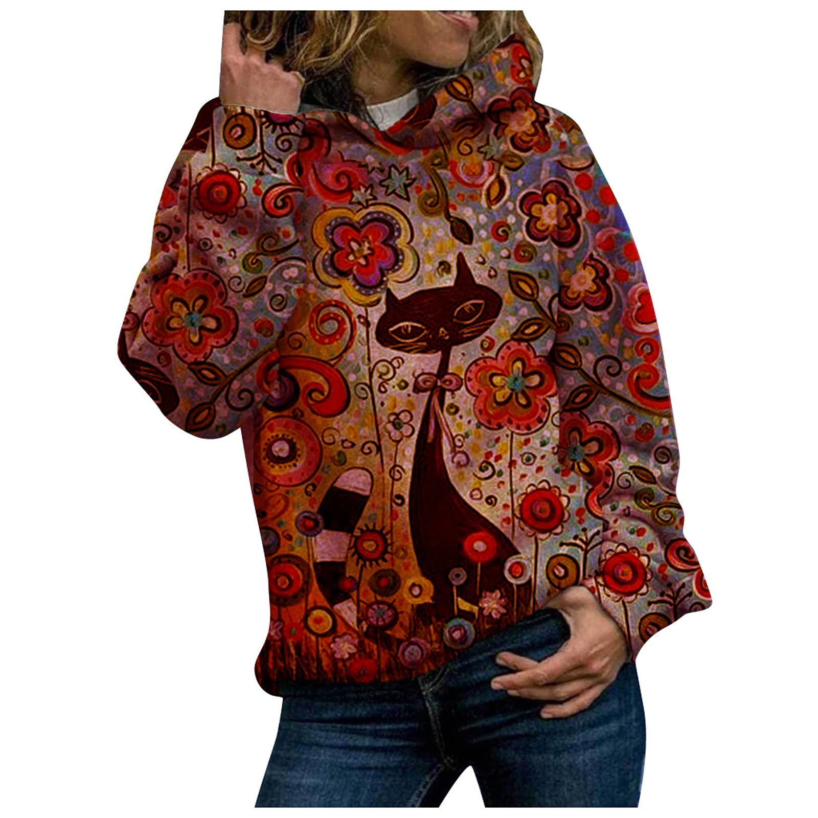 HAOREEKZ Women's Casual Animal Print Hooded Sweatshirt - Long Sleeve Pullover Blouse for Everyday Wear | Perfect for Fall Fashion, Street Style & Lounge Outfits