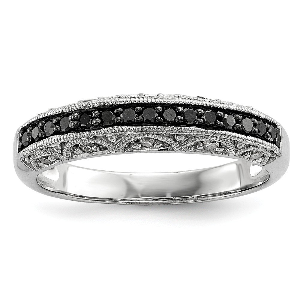 Diamond2Deal 925 Sterling Silver Black & White Diamond Ring (0.3ct) - Elegant Wedding Band, Anniversary Gift, or Everyday Luxury Jewelry for Women