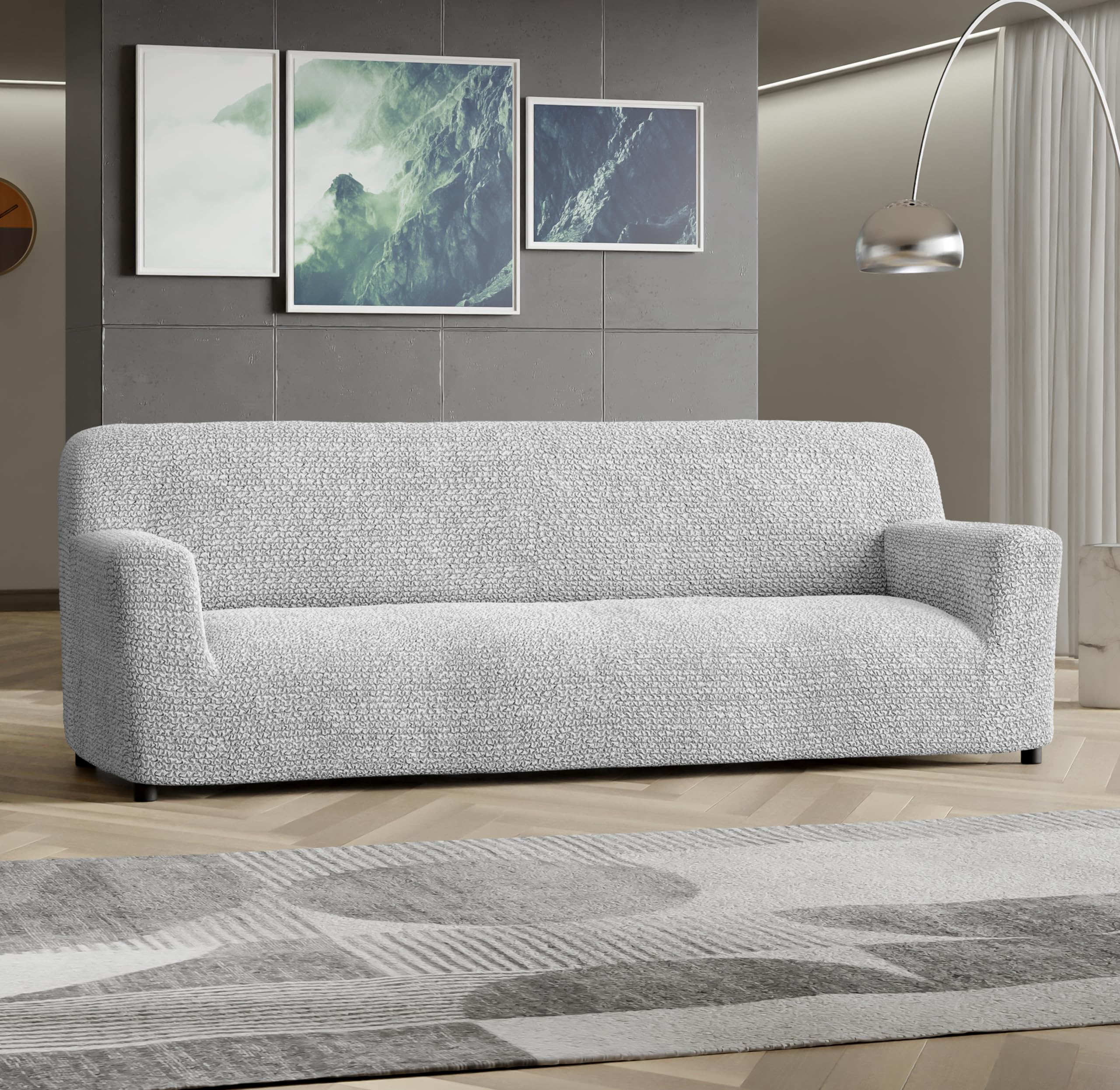 PAULATO BY GA.I.CO. Stretch Sofa Slipcover - 1-Piece Washable Couch Cover with Soft Microfiber Fabric - Form Fit Protector for Pets - Light Grey - Perfect for Living Room, Family Room & Pet-Friendly Homes