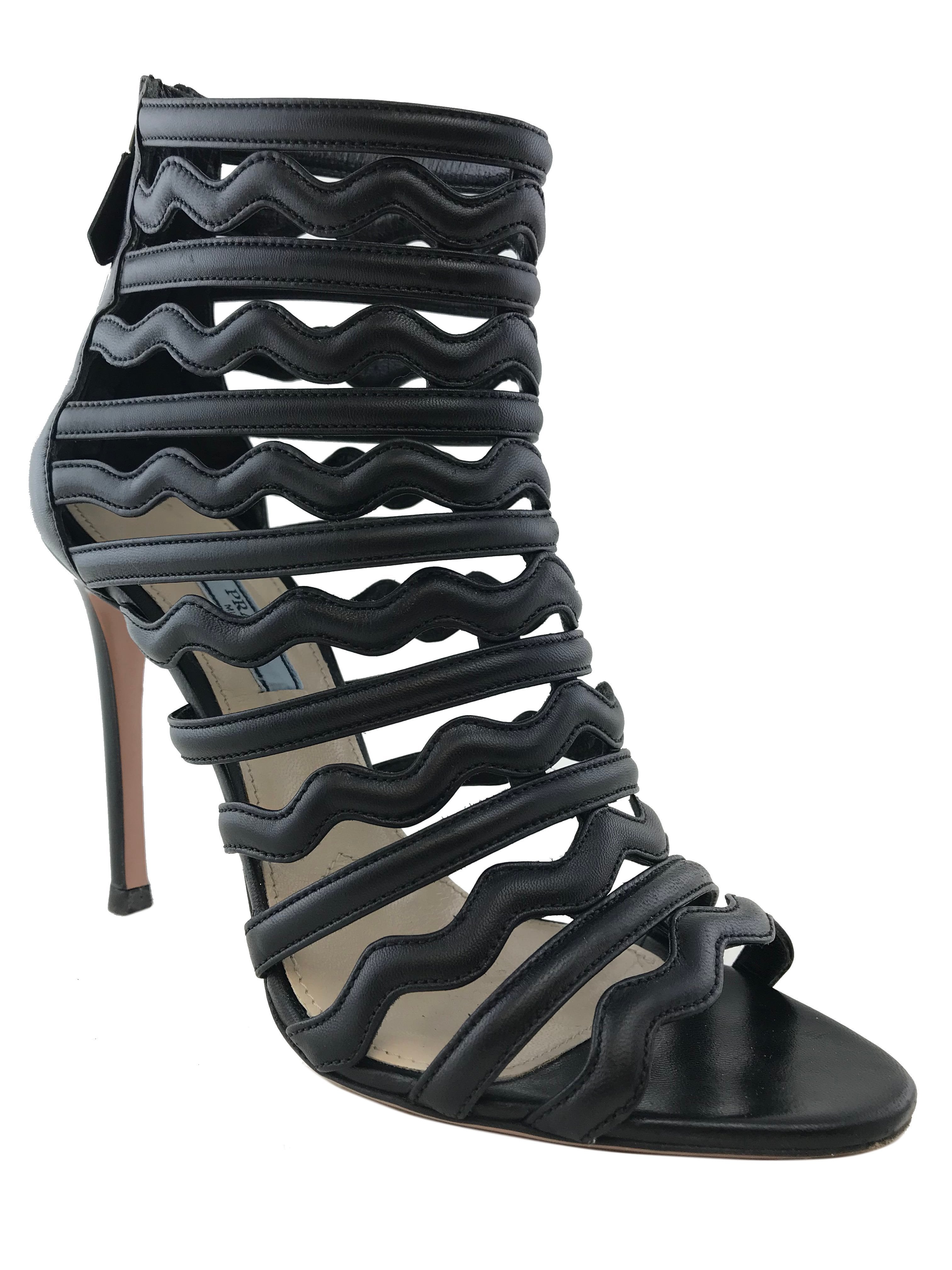 Prada Leather Strappy Caged Heel Sandals Women's Size 8 | Luxury Designer High Heels for Parties, Weddings & Evening Events