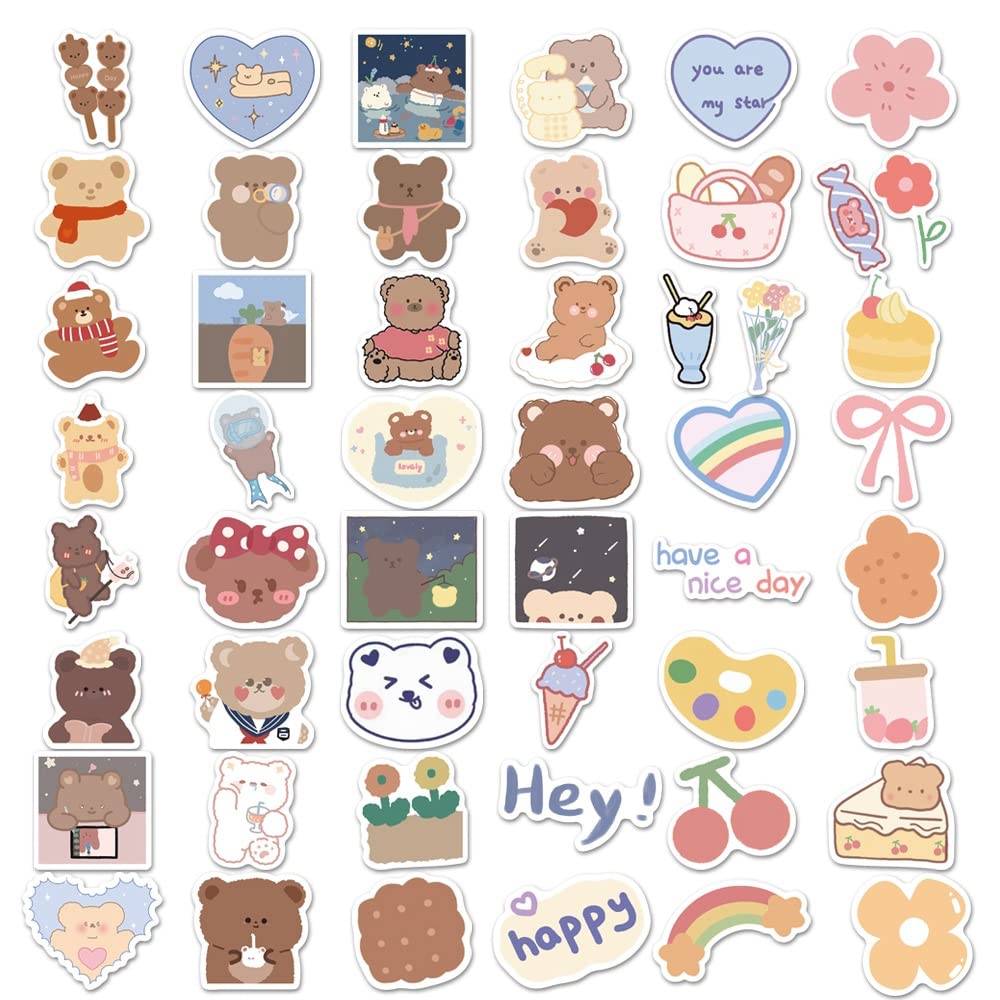 100pcs Kawaii Happy Bear Stickers Set - Cute Small Cardstock Decorative Masking Stickers for Planners, Journals, Scrapbooks & DIY Crafts - Perfect for Personalizing Notebooks, Gift Wrapping & School Projects