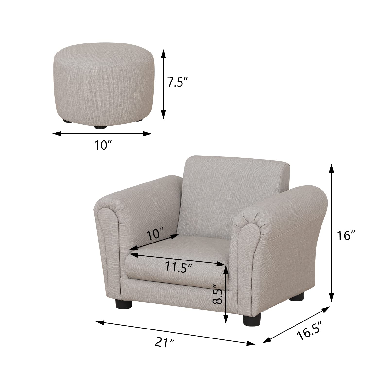 Getifun Kids Sofa Chair with Footstool - PVC Leather Toddler Armchair with Sturdy Plastic Legs, Light Gray Upholstered Couch for Children Under 4 Years | Perfect for Playrooms, Bedrooms & Daycare Centers