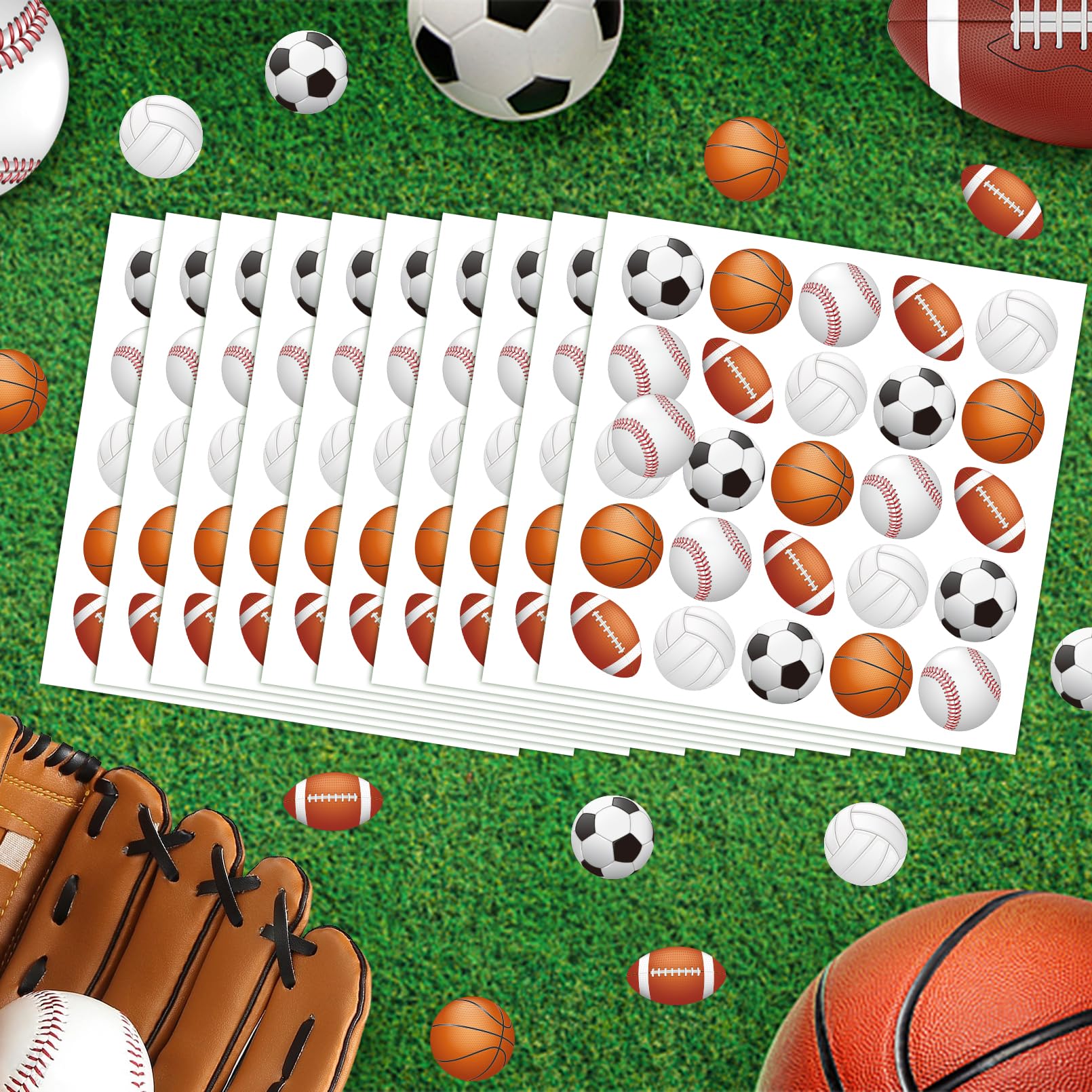 250 Pcs Sports Ball Stickers for Kids - Soccer, Football, Baseball, Basketball & Volleyball Stickers - Perfect for Ball Themed Parties, Birthday Decorations & Classroom Supplies - Great for DIY Projects, Scrapbooking & School Activities