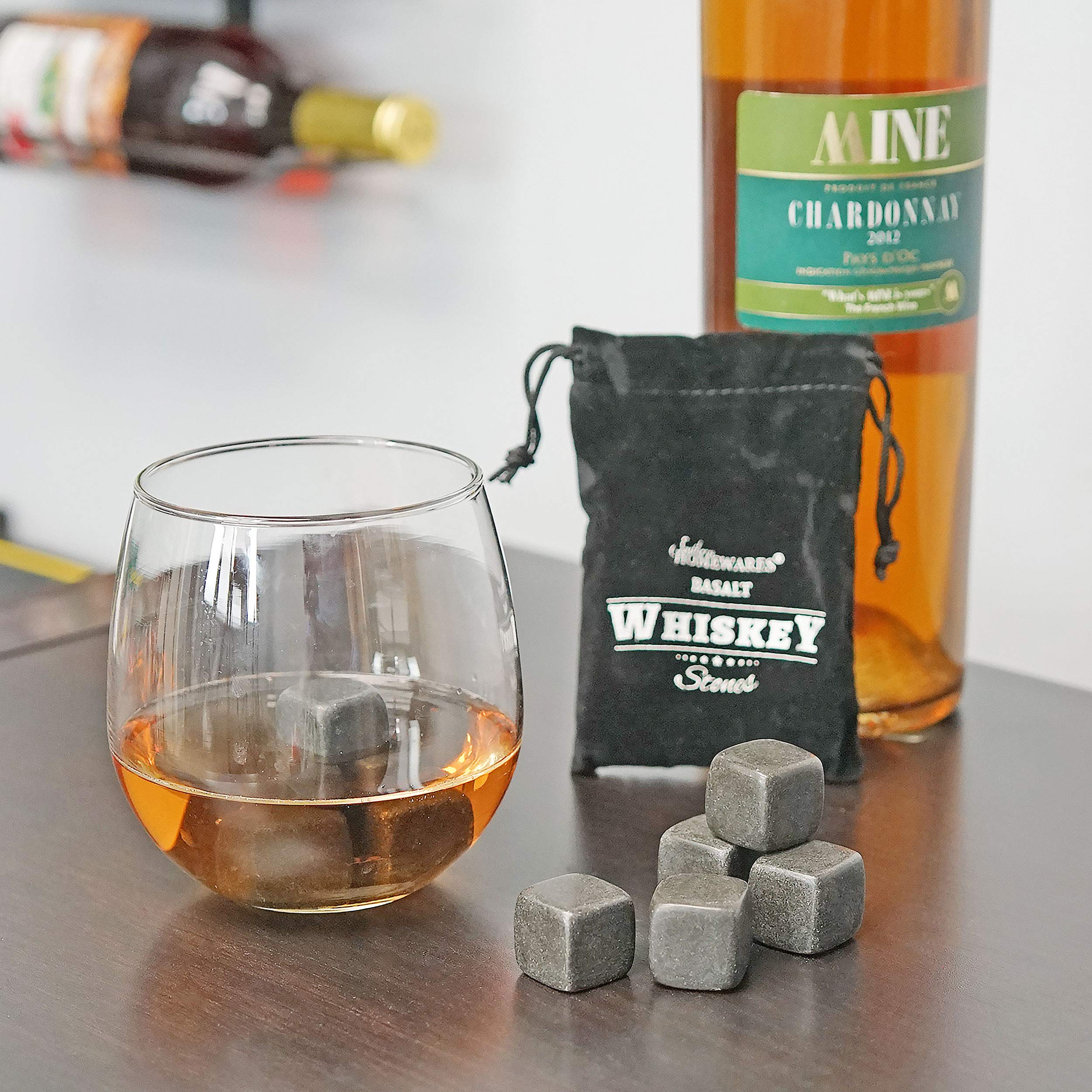 Premium Basalt Whiskey Stones Set of 9 with Storage Bag - Natural Beverage Chiller Rocks for Bourbon, Scotch & Cocktails - Perfect for Home Bars, Gifts & Outdoor Entertaining