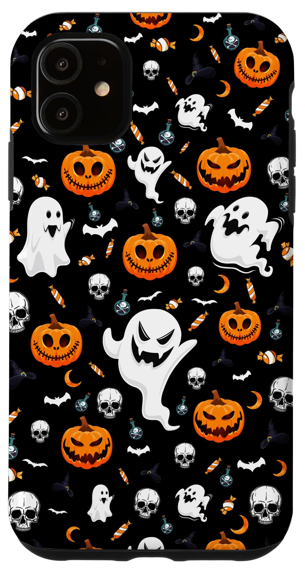 Halloween iPhone 11 Case - Spooky Pumpkin, Bat, Skull & Ghost Design | Protective Phone Cover for Trick or Treat, Parties & Fall Festivals