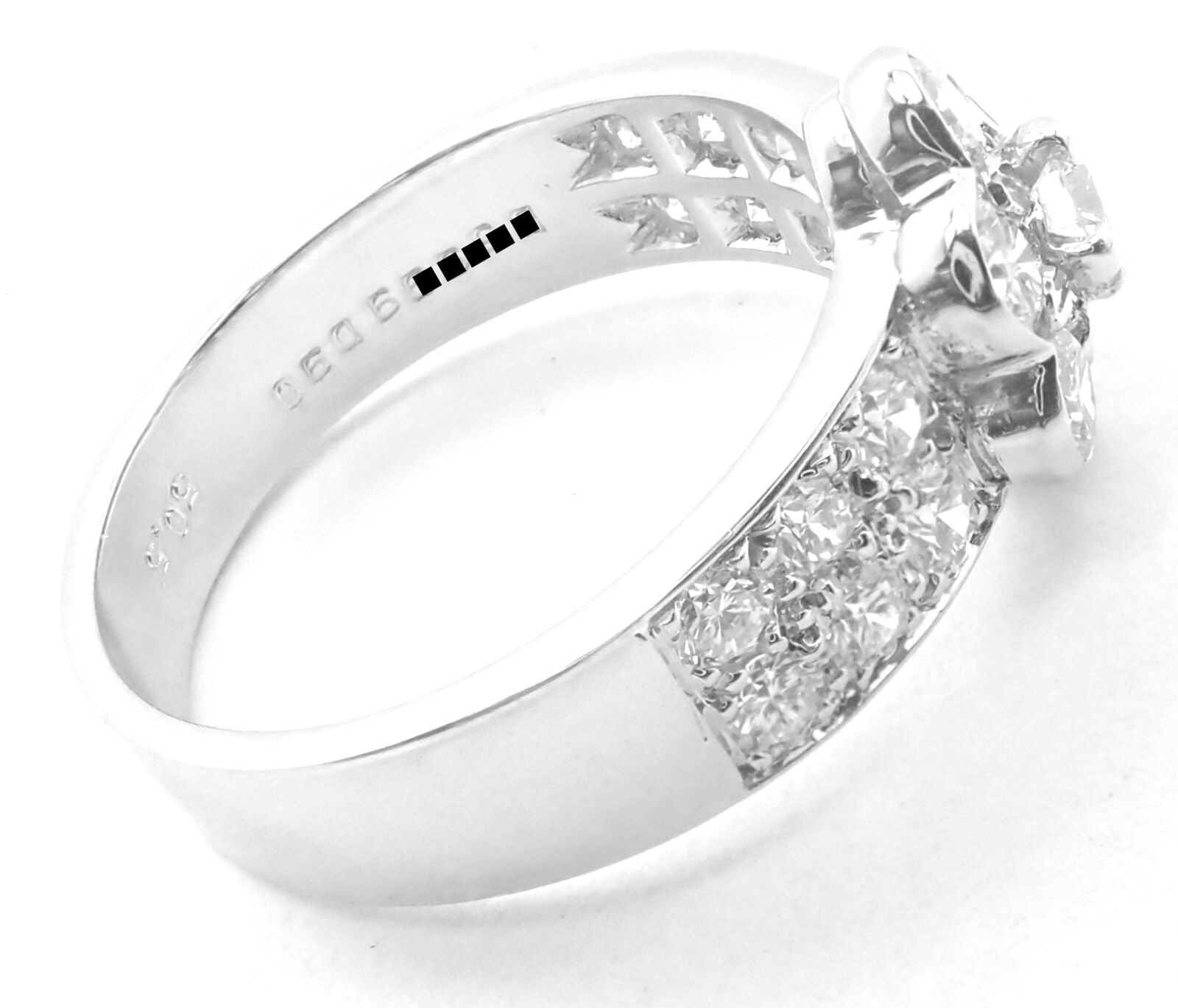 Authentic Van Cleef & Arpels Platinum Diamond Fleurette Flower Ring for Women - Luxury Jewelry Gift for Anniversary, Engagement & Special Occasions