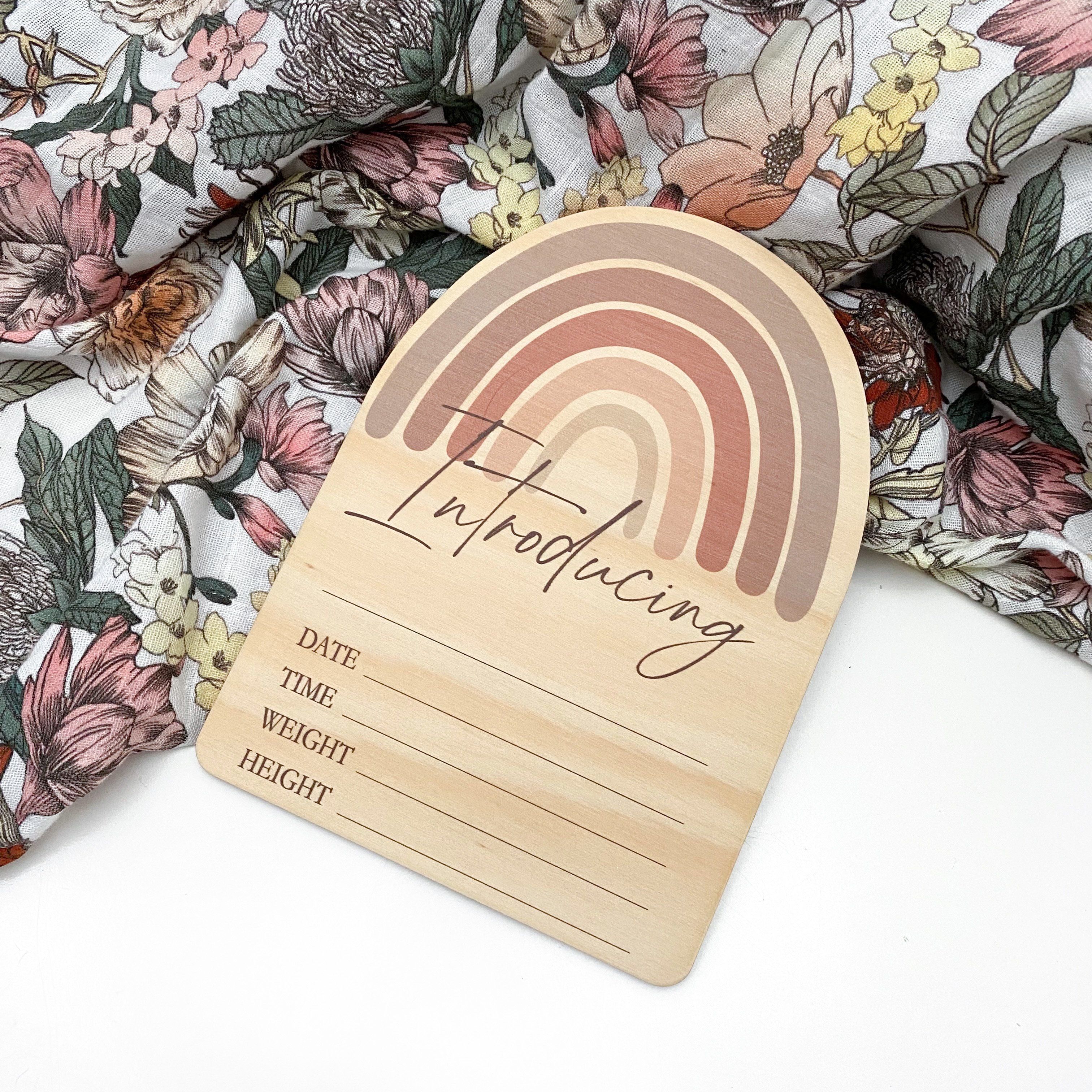 Custom Wooden Announcement Plaque - Dusky Rose Rainbow Color for Weddings, Birthdays & Special Events | Personalized Home Decor Gift
