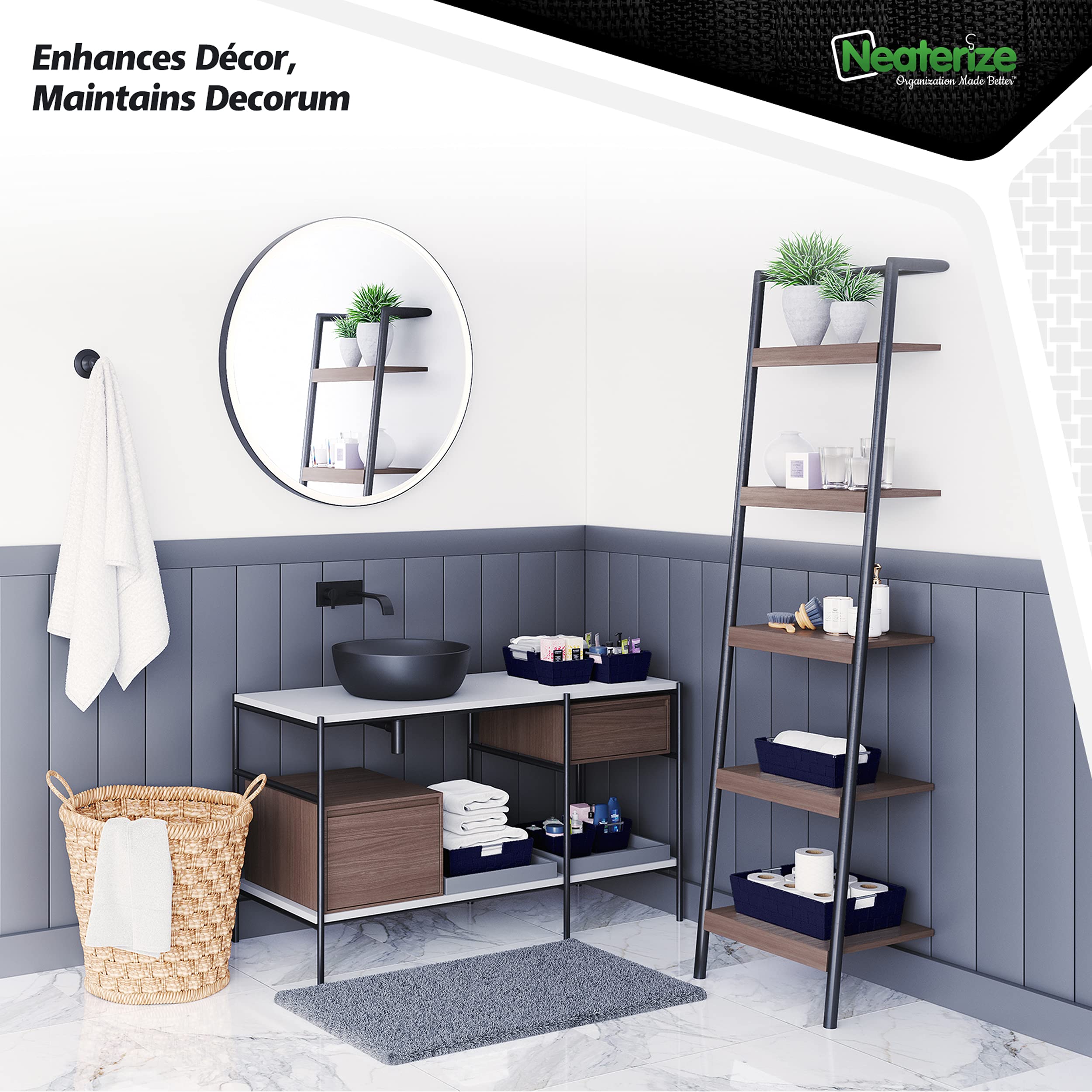 NEATERIZE 9-Pack Closet Storage Baskets - Navy Fabric Organizer Bins for Laundry, Baby Clothes, Linen Closet, Pantry & Shelves | Perfect for Nursery, Bedroom & Home Organization