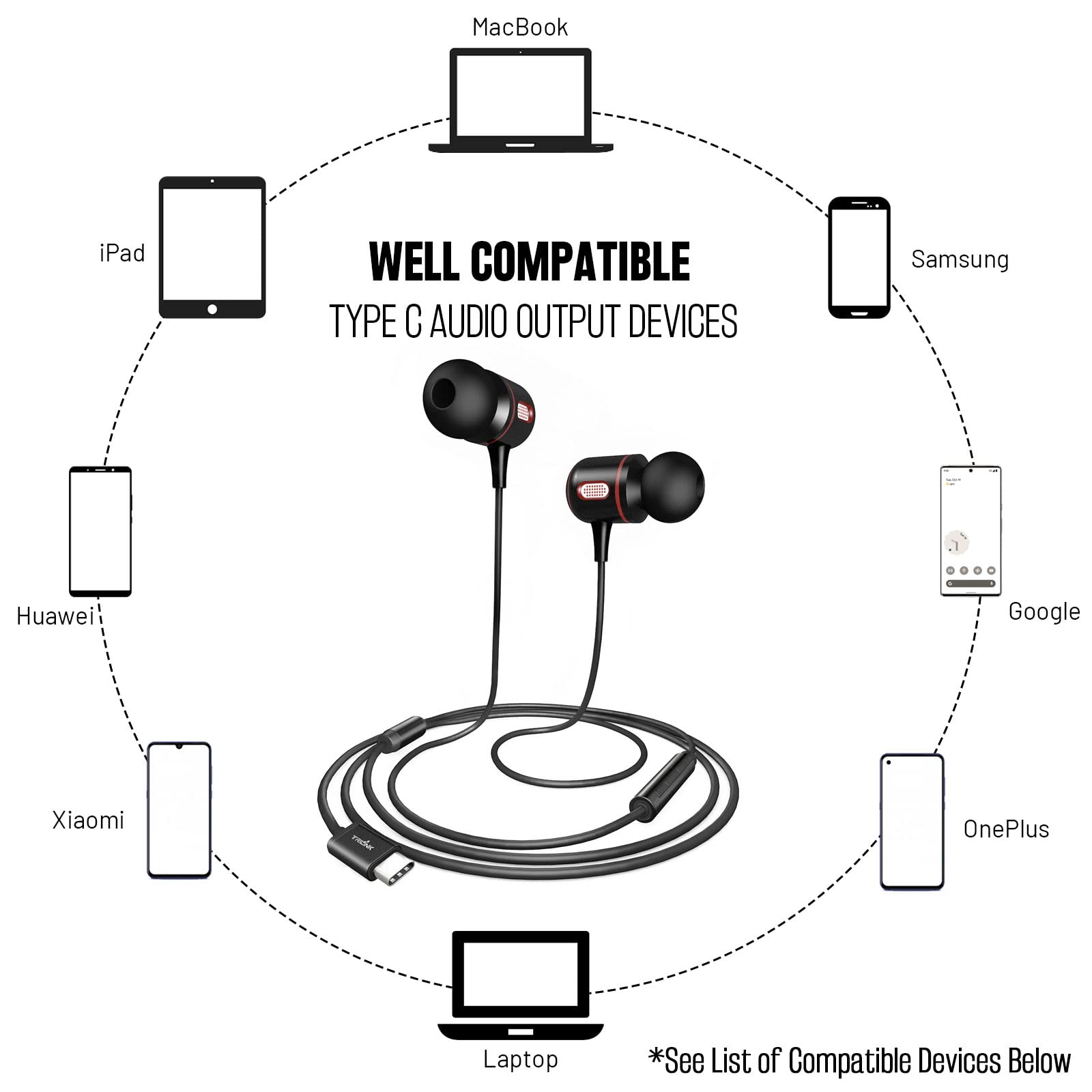 USB C Headphones Wired Earphones with Mic & Volume Control - In-Ear Earbuds Compatible with iPhone 15 Pro Max/Plus, iPad Pro, Samsung Galaxy, Google Pixel, Xiaomi, Huawei, OnePlus - Perfect for Gaming, Work Calls & Music Listening