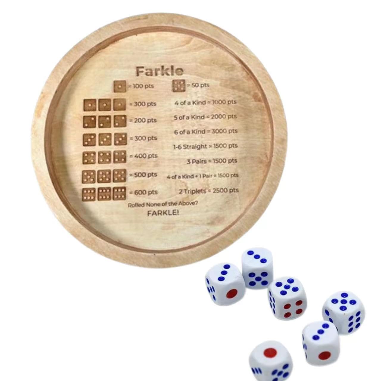 Premium Wooden Dice Tray with Scoreboard - Portable Farkle Game Set for Family Game Night, Travel, Camping & Parties - Classic Tabletop Dice Rolling Tray for Board Games & Outdoor Activities