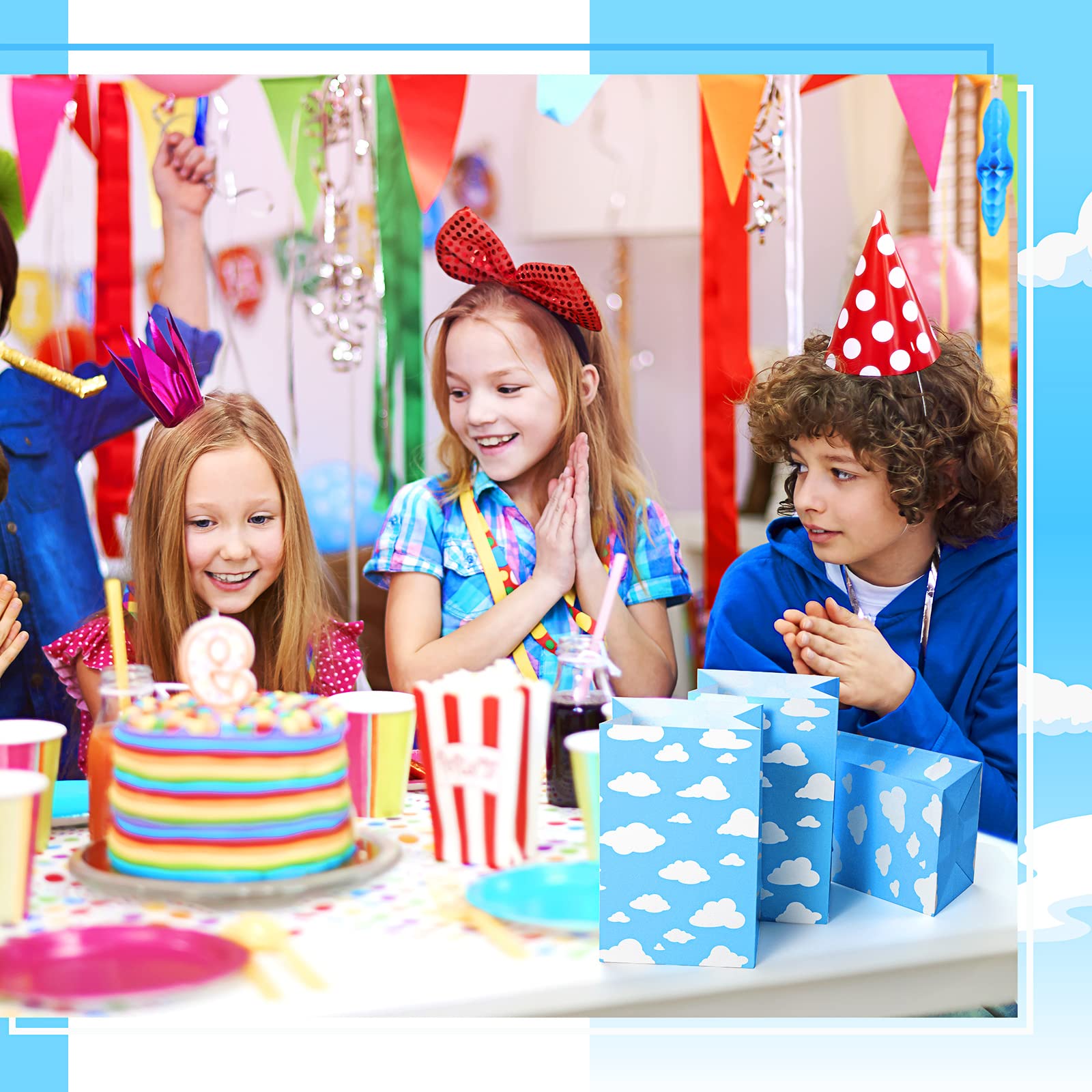 Tallew 24-Piece Blue Sky Clouds Paper Party Bags - Cartoon Story Cloud Treat Candy Goodie Bags for Baby Showers, Birthday Parties & Gift Wrapping | Perfect for Baby Girls' Celebrations & Party Favors