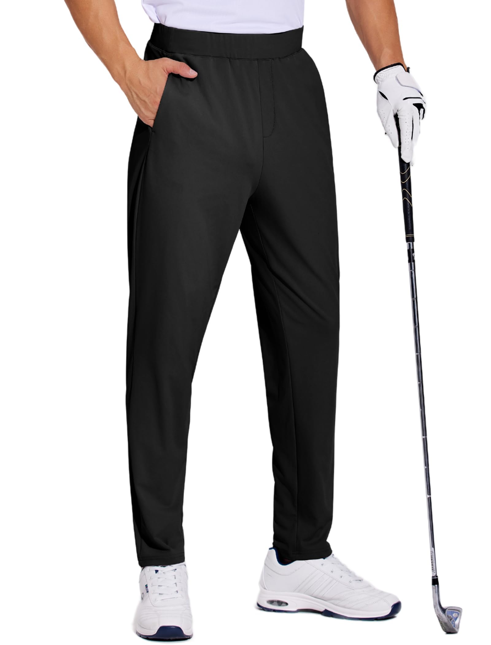 PINSPARK Men's Stretch Golf Pants - Lightweight Quick-Dry UPF 50+ with Elastic Waist & Zipper Back Pocket - Perfect for Golf, Jogging & Outdoor Activities
