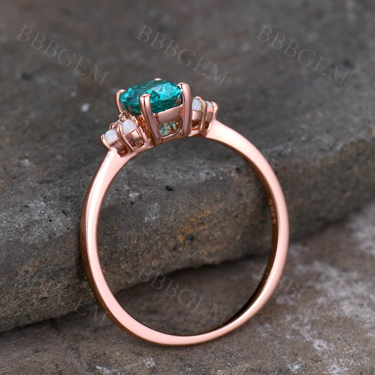 5x7mm Oval Cut Green Garnet Engagement Ring in 14K Rose Gold with Opal Accent Stones - Perfect for Weddings, Anniversaries & Romantic Gifts